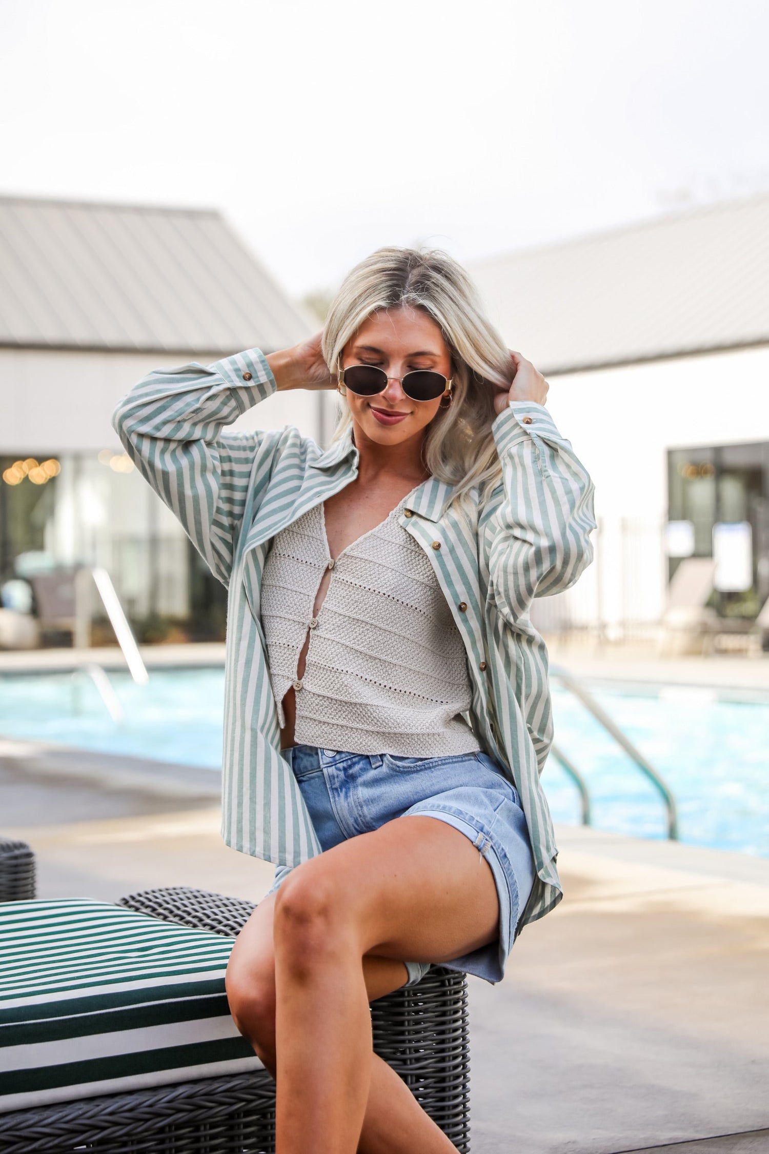 Seaside Sweetie Mint Striped Button-Up Blouse