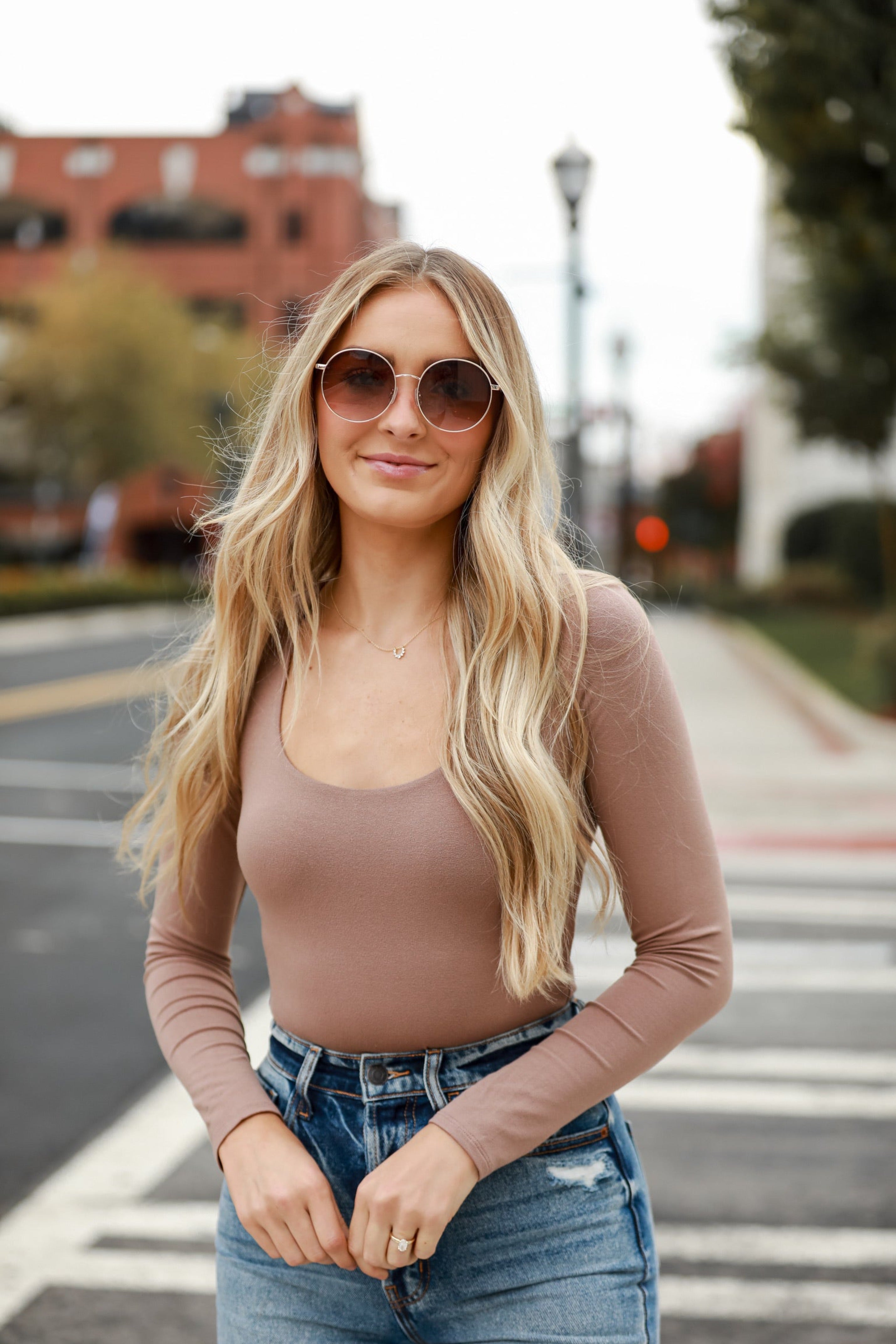 brown Scoop Neck Bodysuit