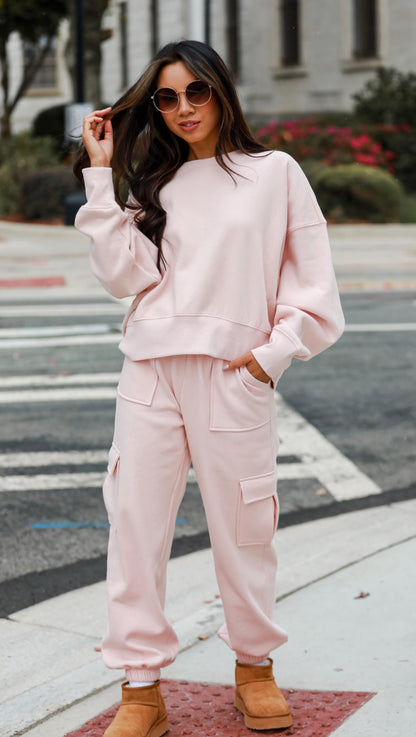 cozy pink Fleece Cargo Jogger Sweatpants