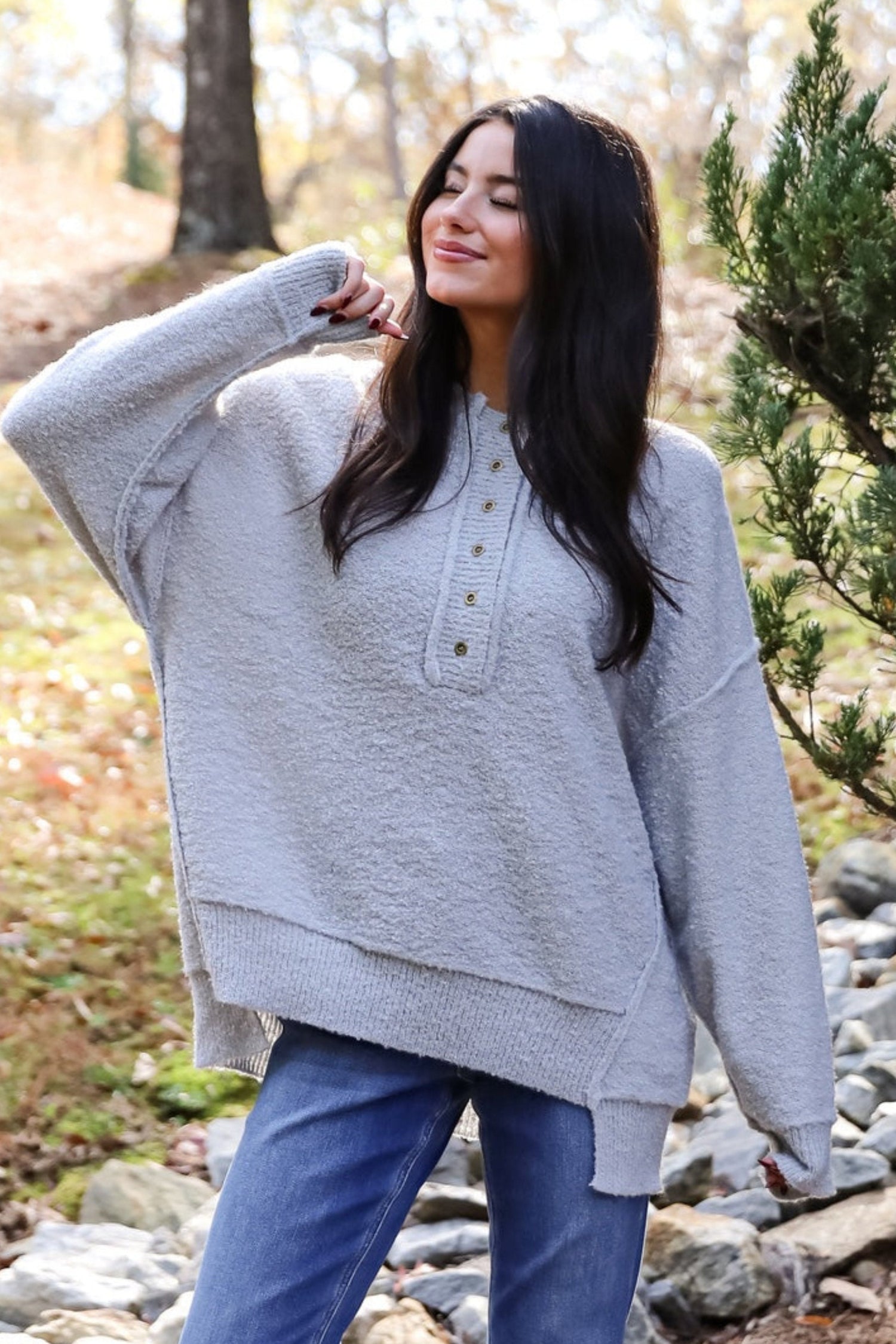 Cuddly Sensation Heather Grey Oversized Sweater