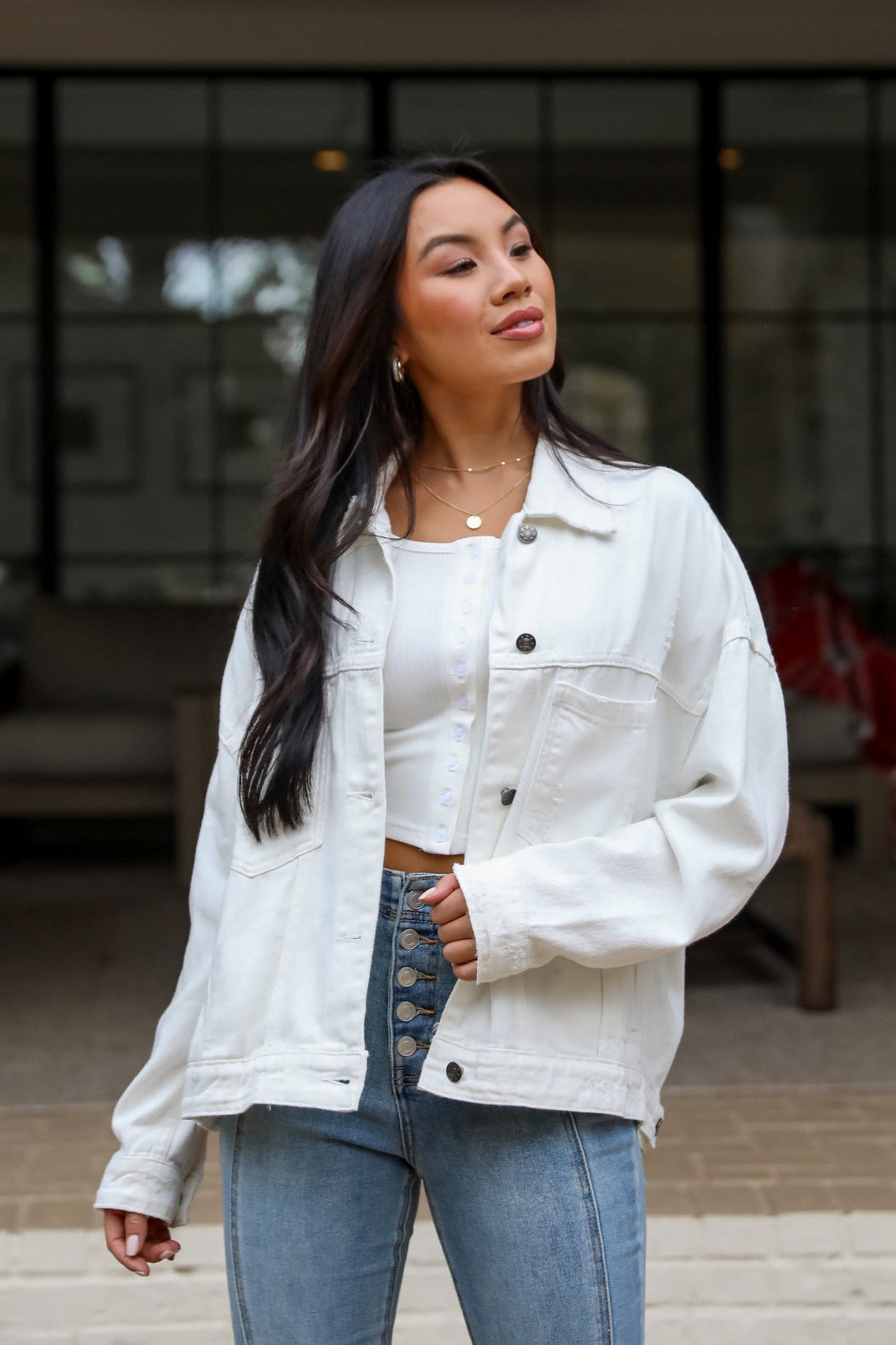 Iconic Travels Cream Denim Jacket