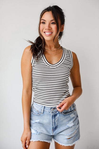 Bri Striped V-Neck Tank