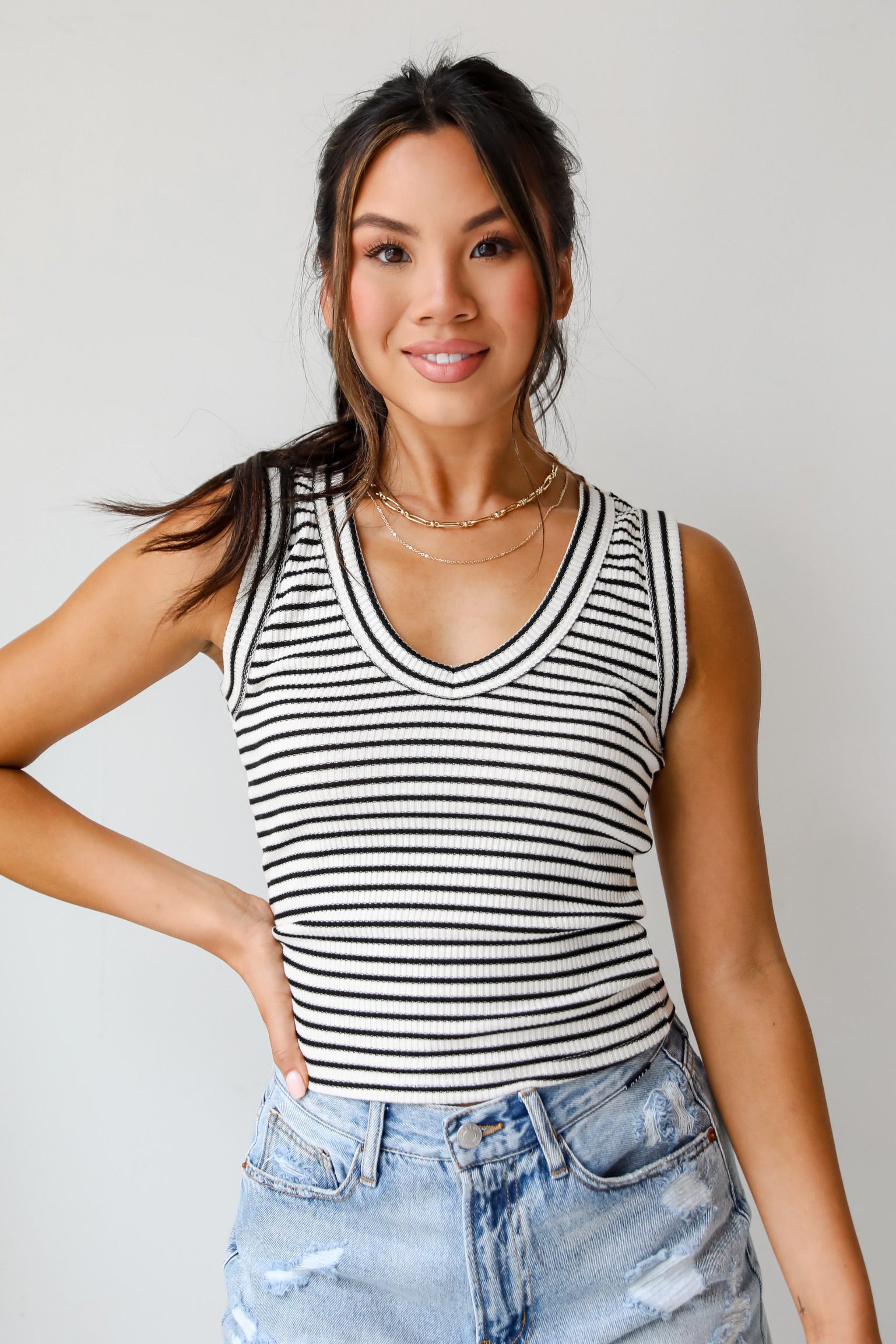 Bri Striped V-Neck Tank