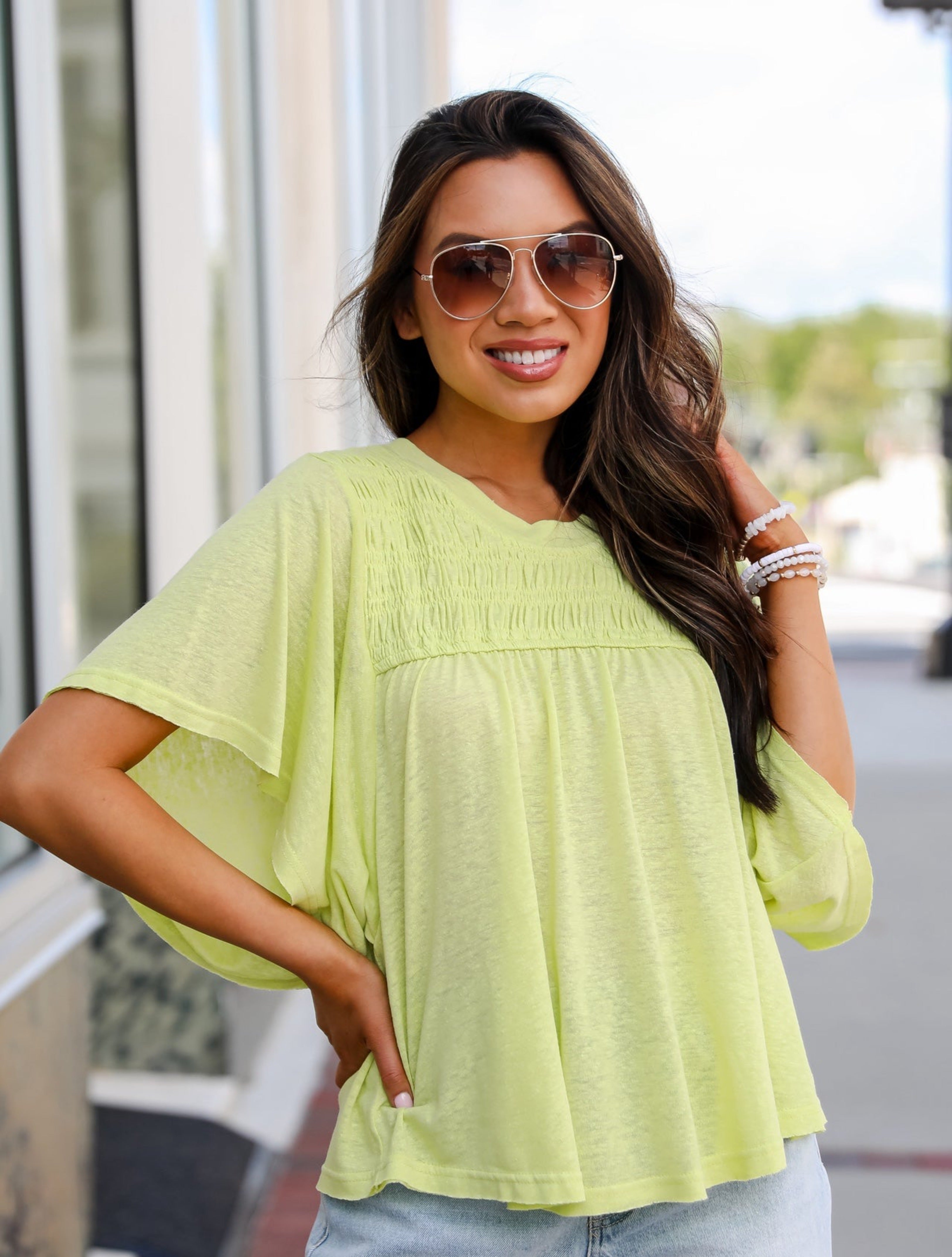 Laidback Living Lime Smocked Tee