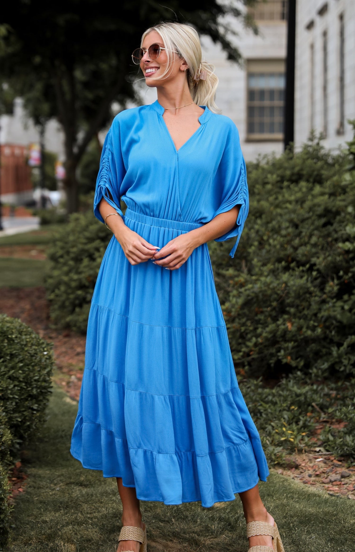 Pristine Darling Blue Tiered Maxi Dress