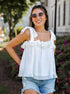 white ruffle tank