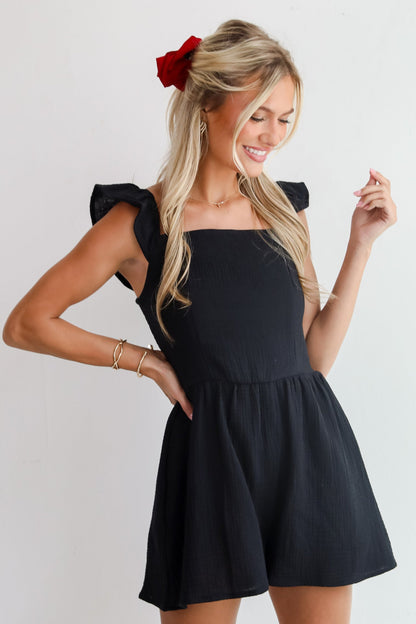 Inviting Poise Black Linen Romper