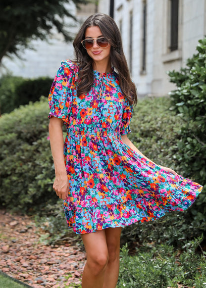 Radiant Romance Blue Floral Mini Dress