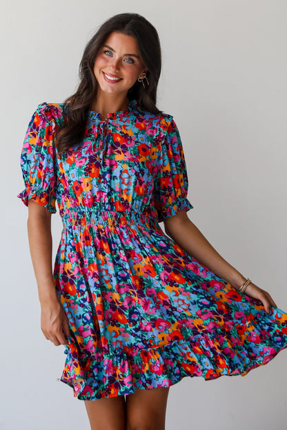 Radiant Romance Blue Floral Mini Dress