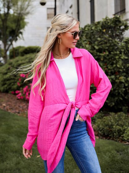 Hot Pink Tie-Front Blouse