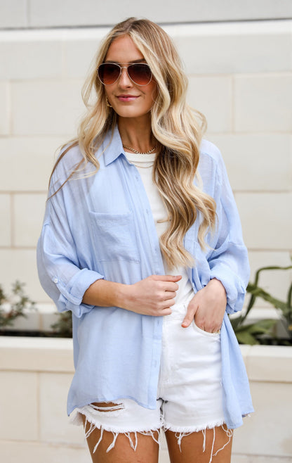 Kelsey Oversized Button-Up Blouse blue Oversized Button-Up Blouse