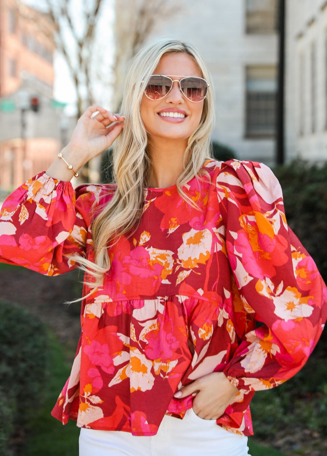 orange Floral Babydoll Blouse