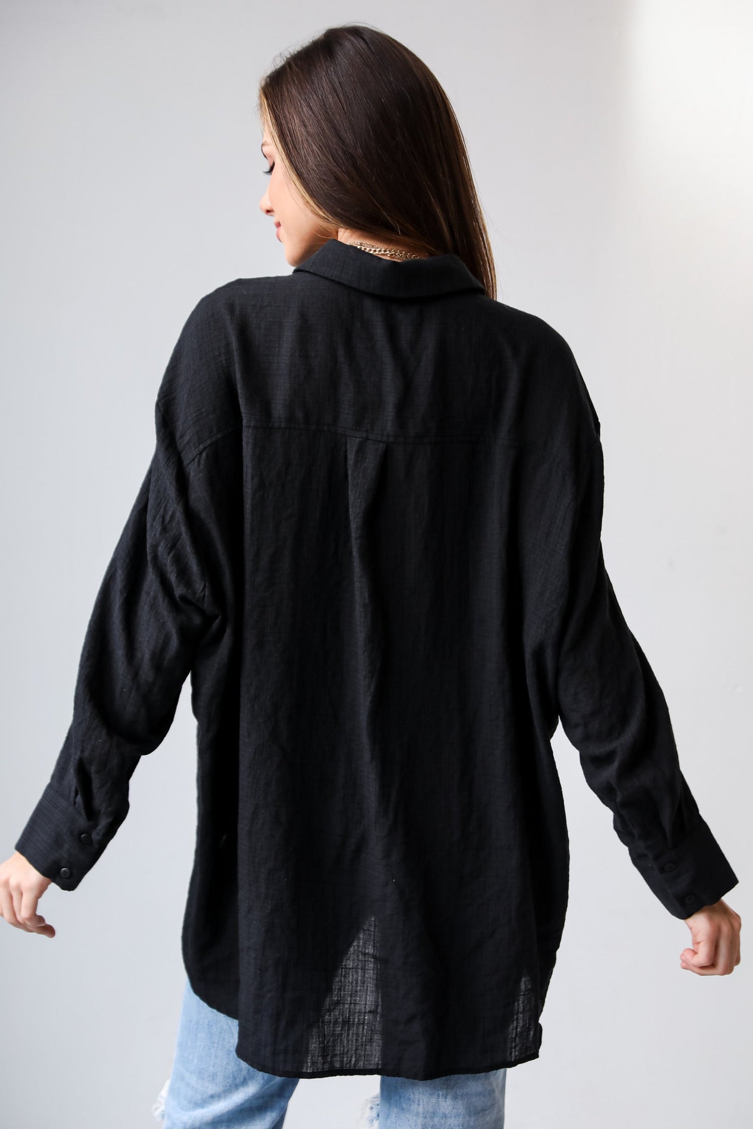 black Oversized Button-Up Blouse back view