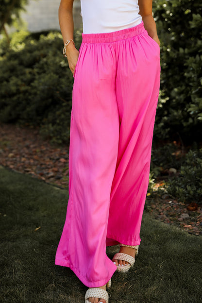 Pink Satin Wide Leg Pants