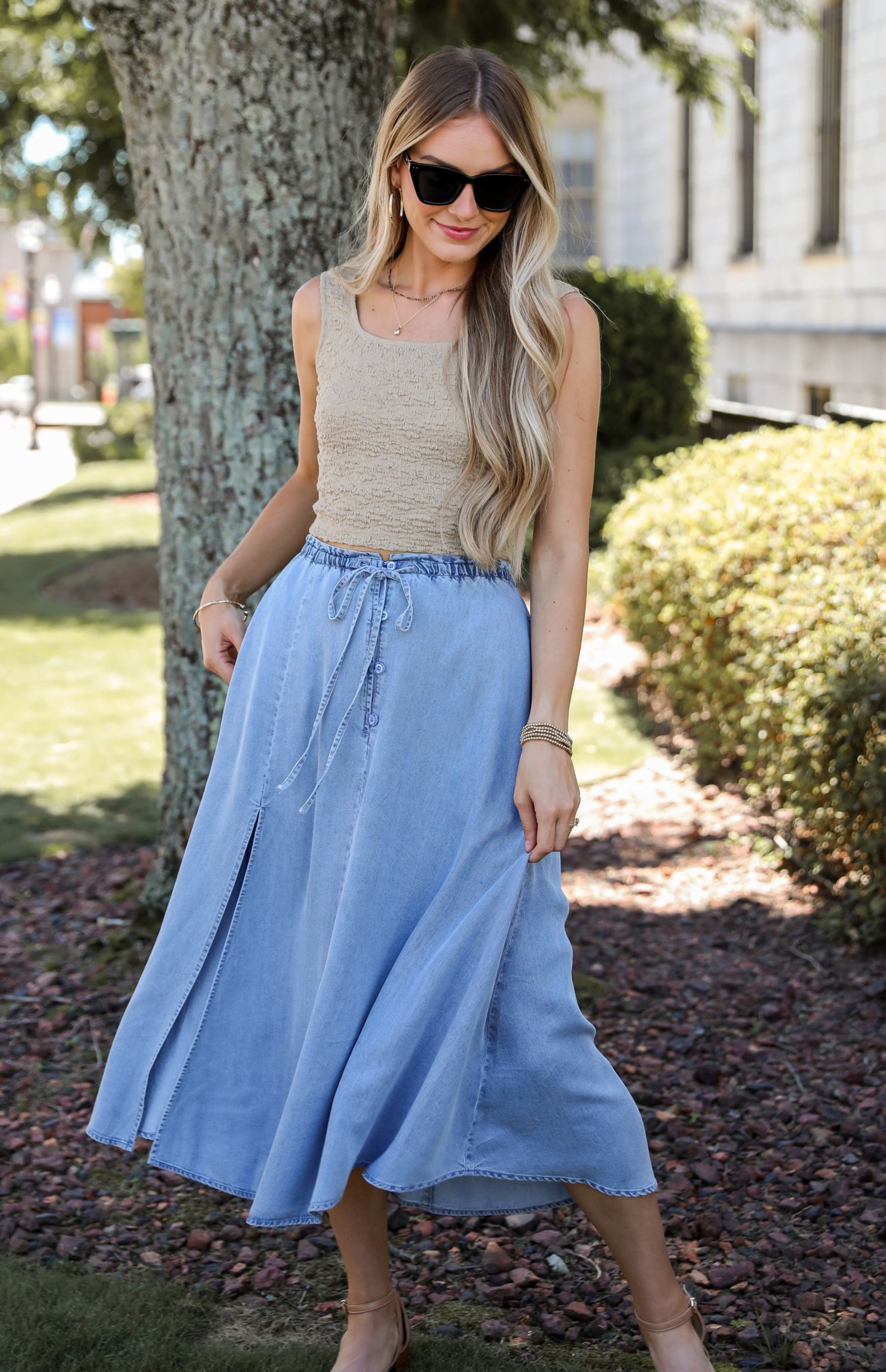 Distinct Style Denim Midi Skirt