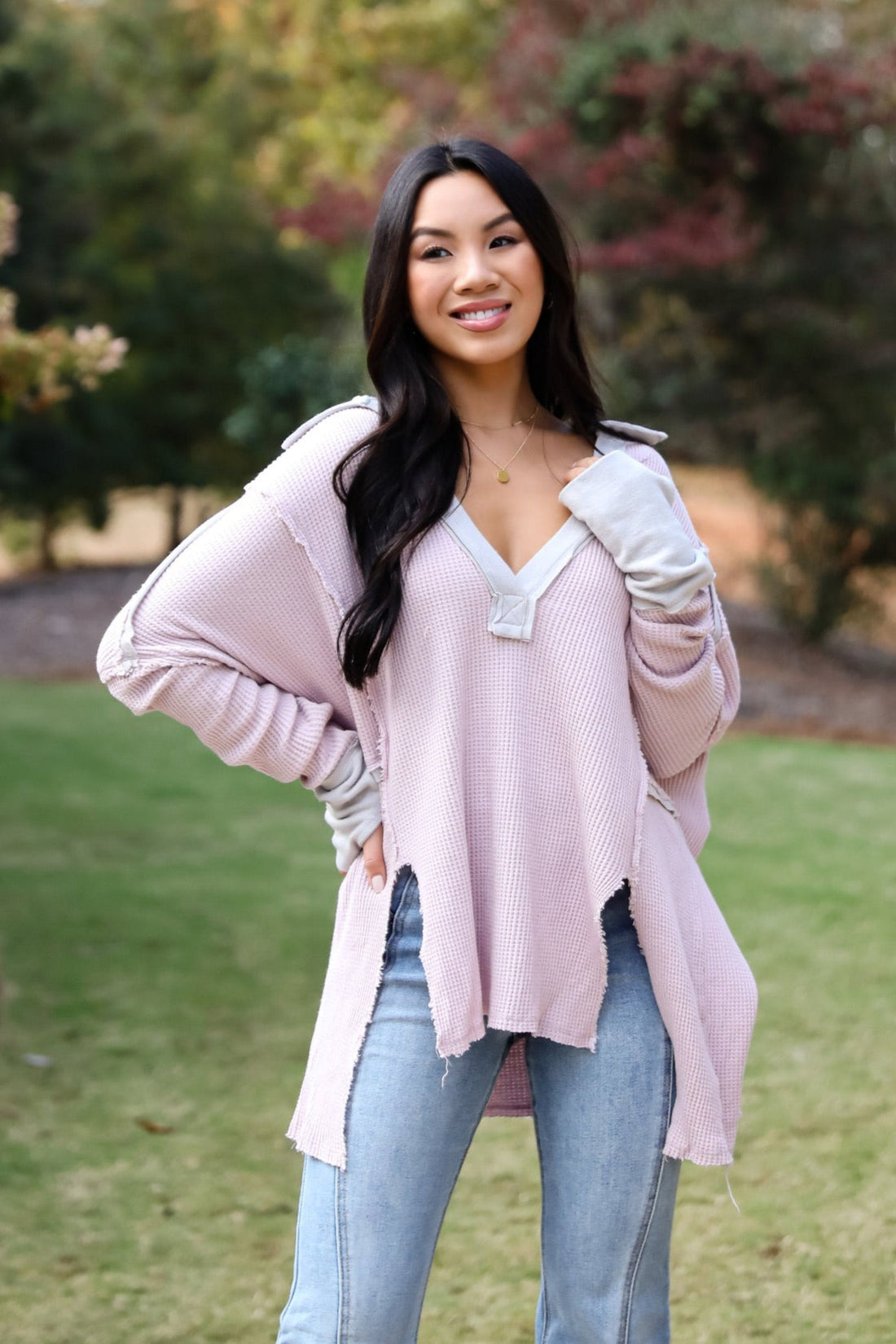 Utterly Adored Mauve Oversized Waffle Knit Top