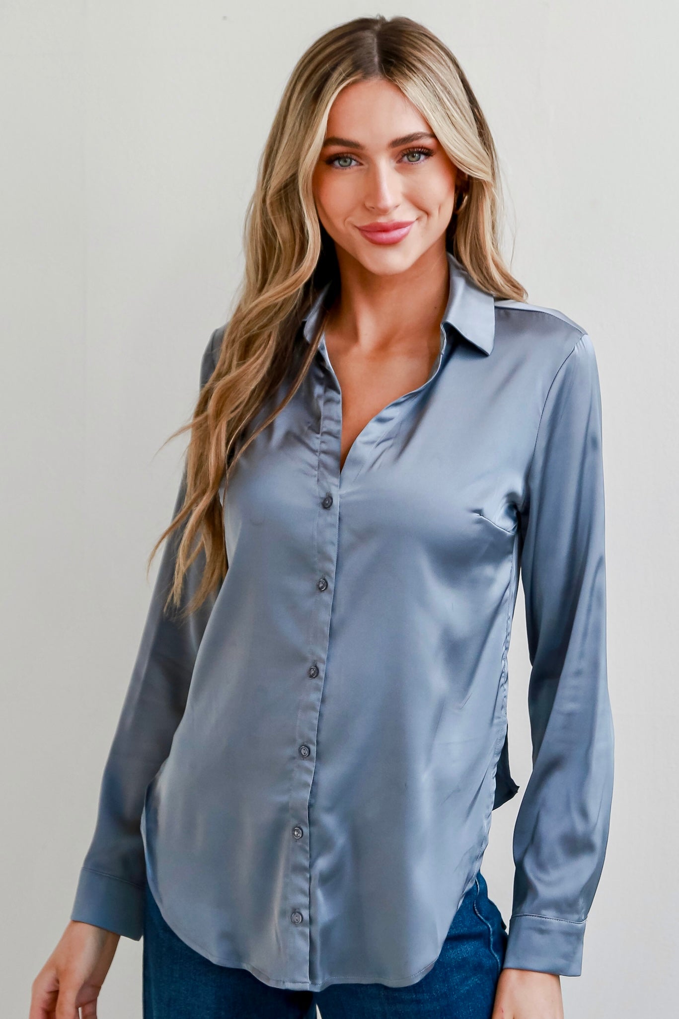 FINAL SALE - Ashton Satin Button-Up Blouse - DOORBUSTER