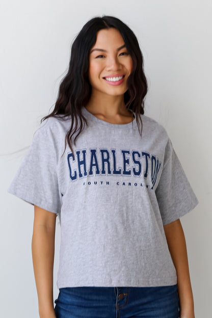 Heather Grey Charleston South Carolina Cropped Tee on model