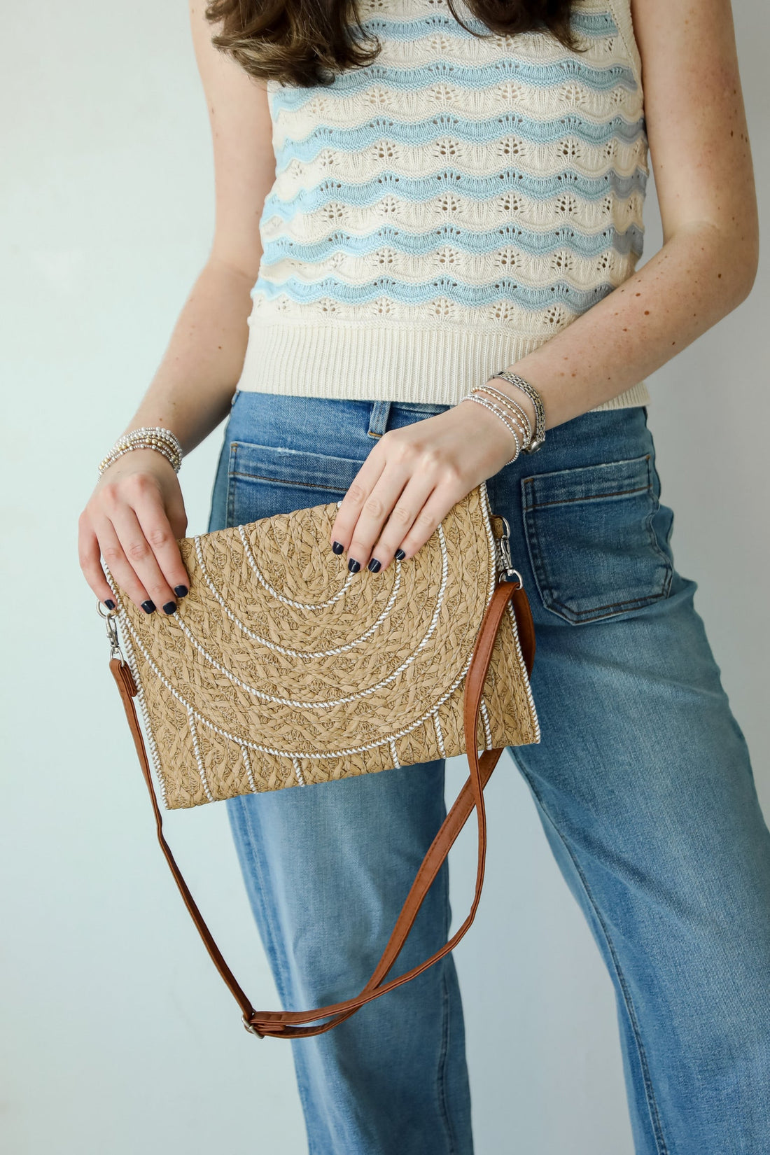 World Traveler Taupe Straw Clutch