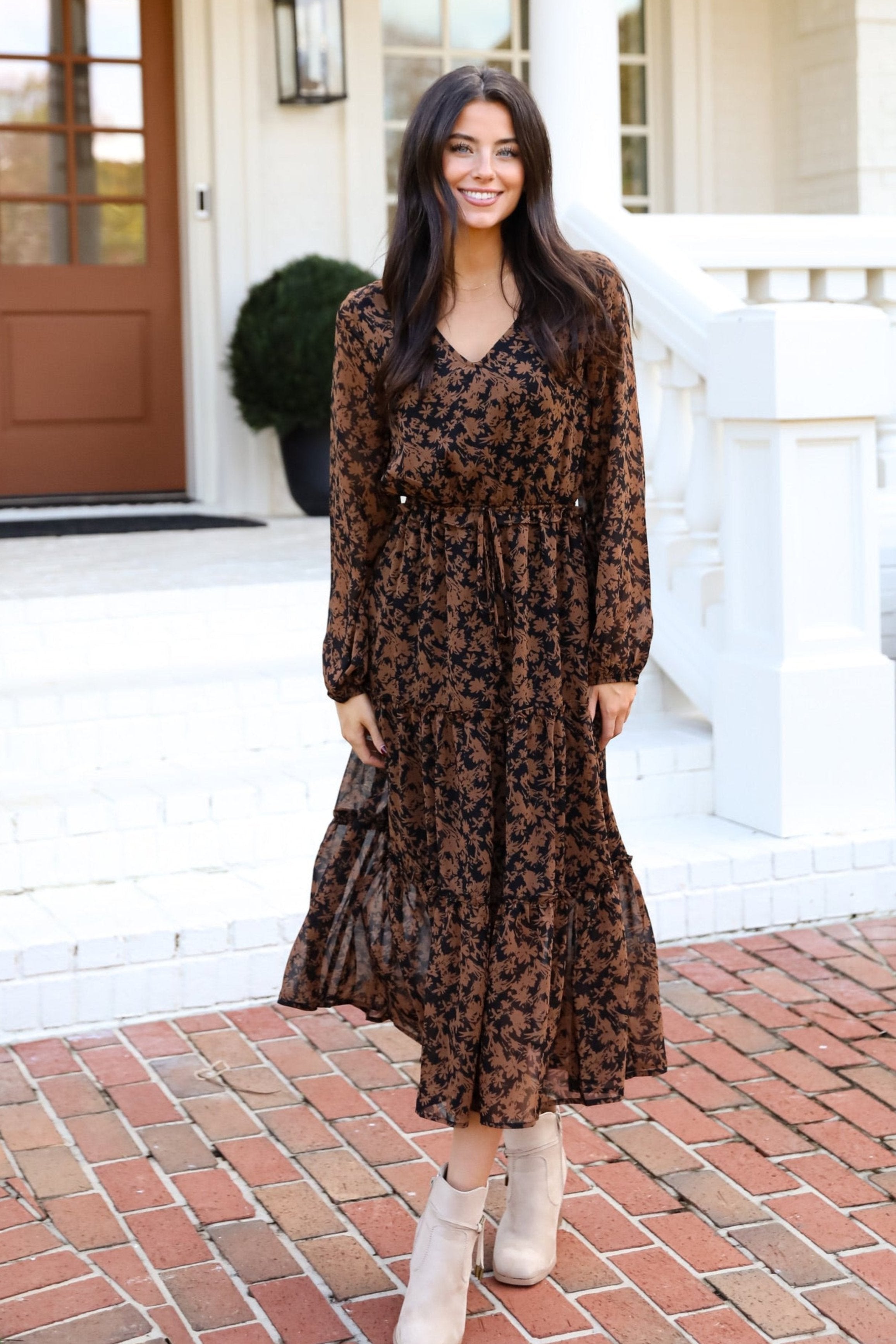 Graceful Glamour Black Floral Midi Dress