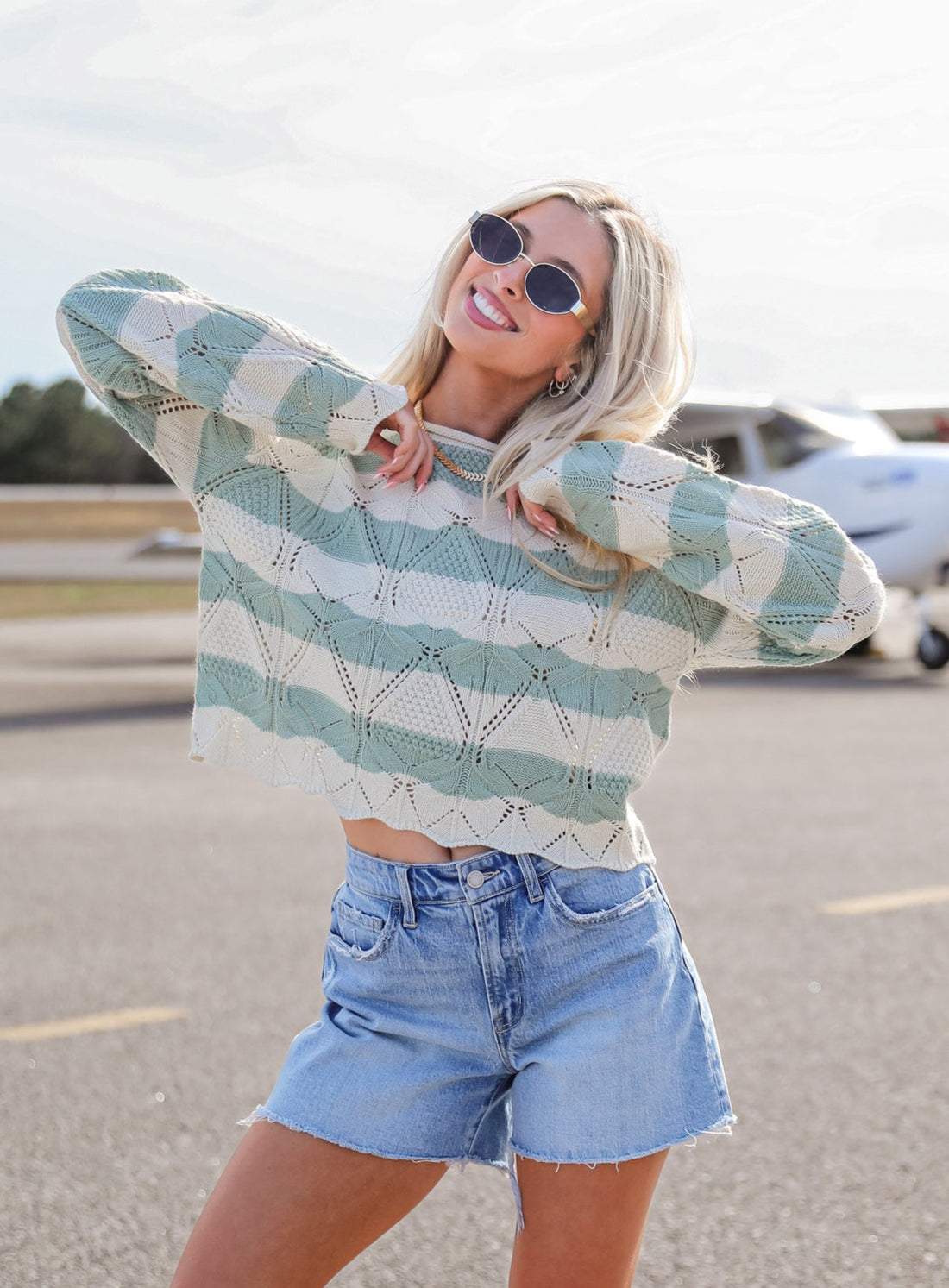 Strolls In The Sand Sage Striped Knit Top