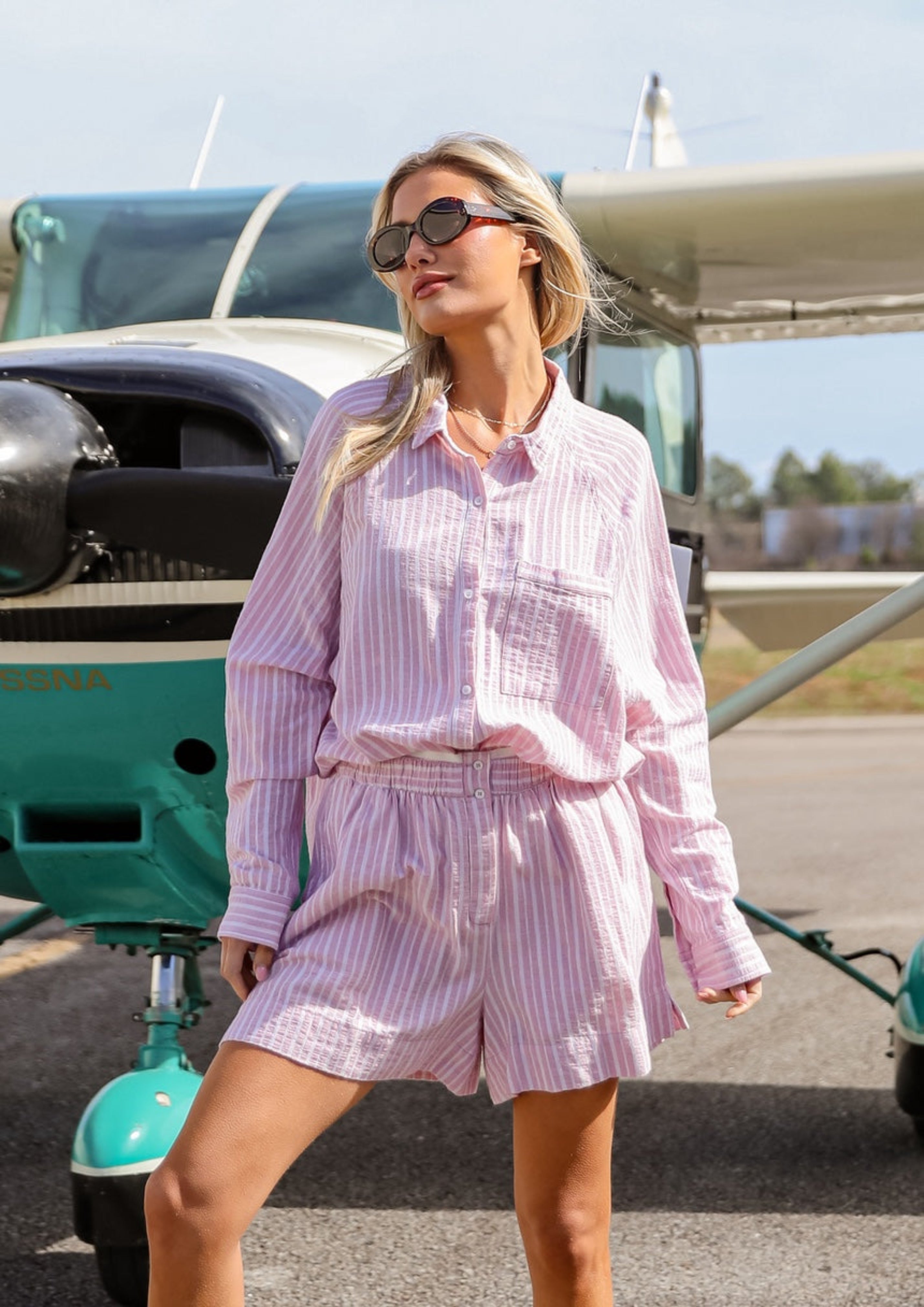 Thriving Sunshine Pink Striped Button-Up Blouse