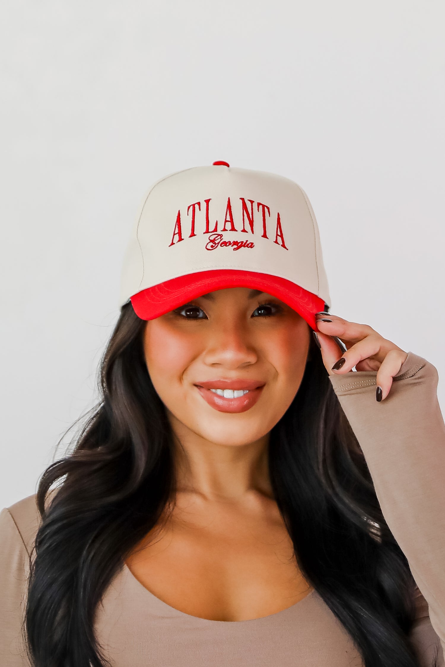 Red Atlanta Georgia Color Block Embroidered Hat