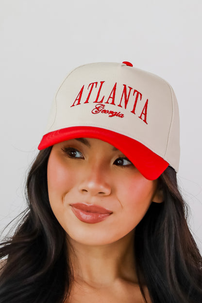 Red Atlanta Georgia Color Block Embroidered Hat