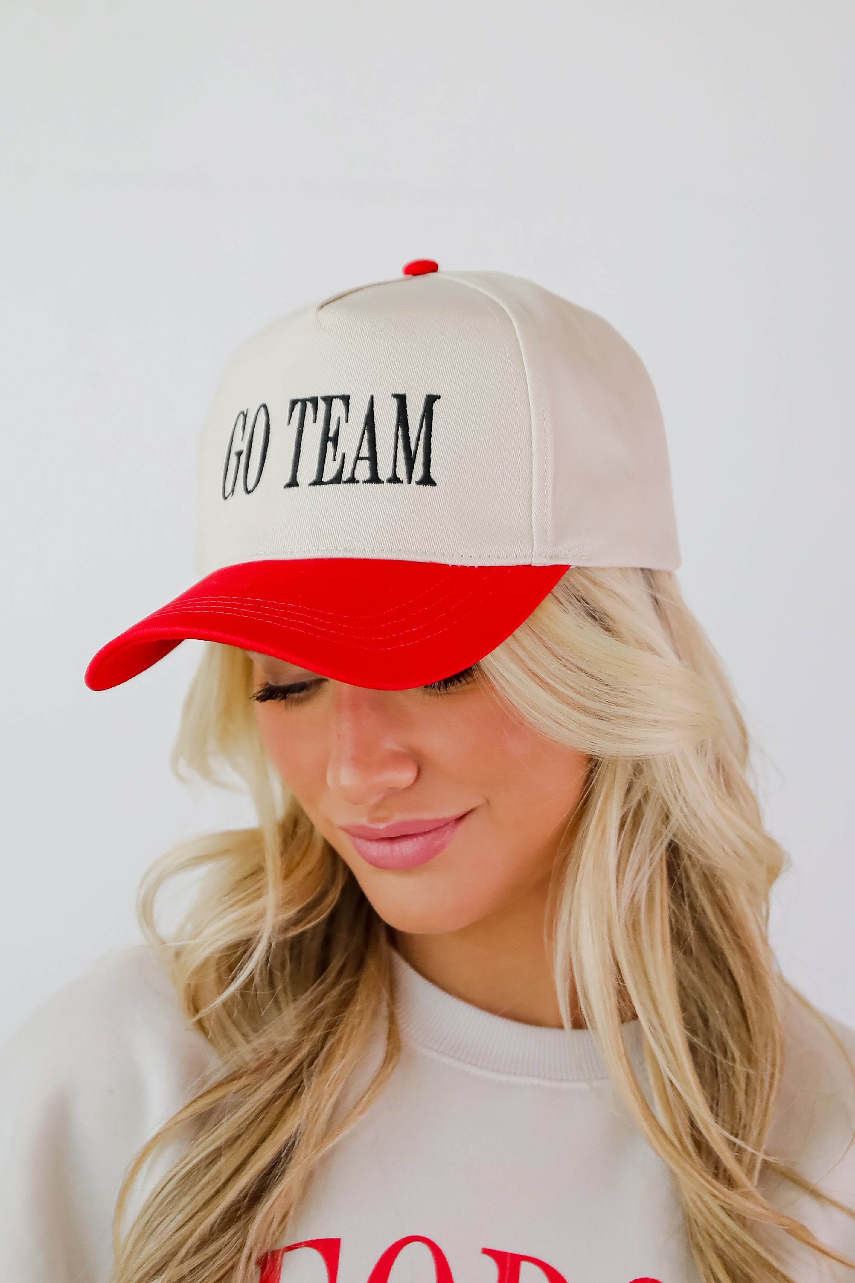 Red Go Team Color Block Embroidered Hat