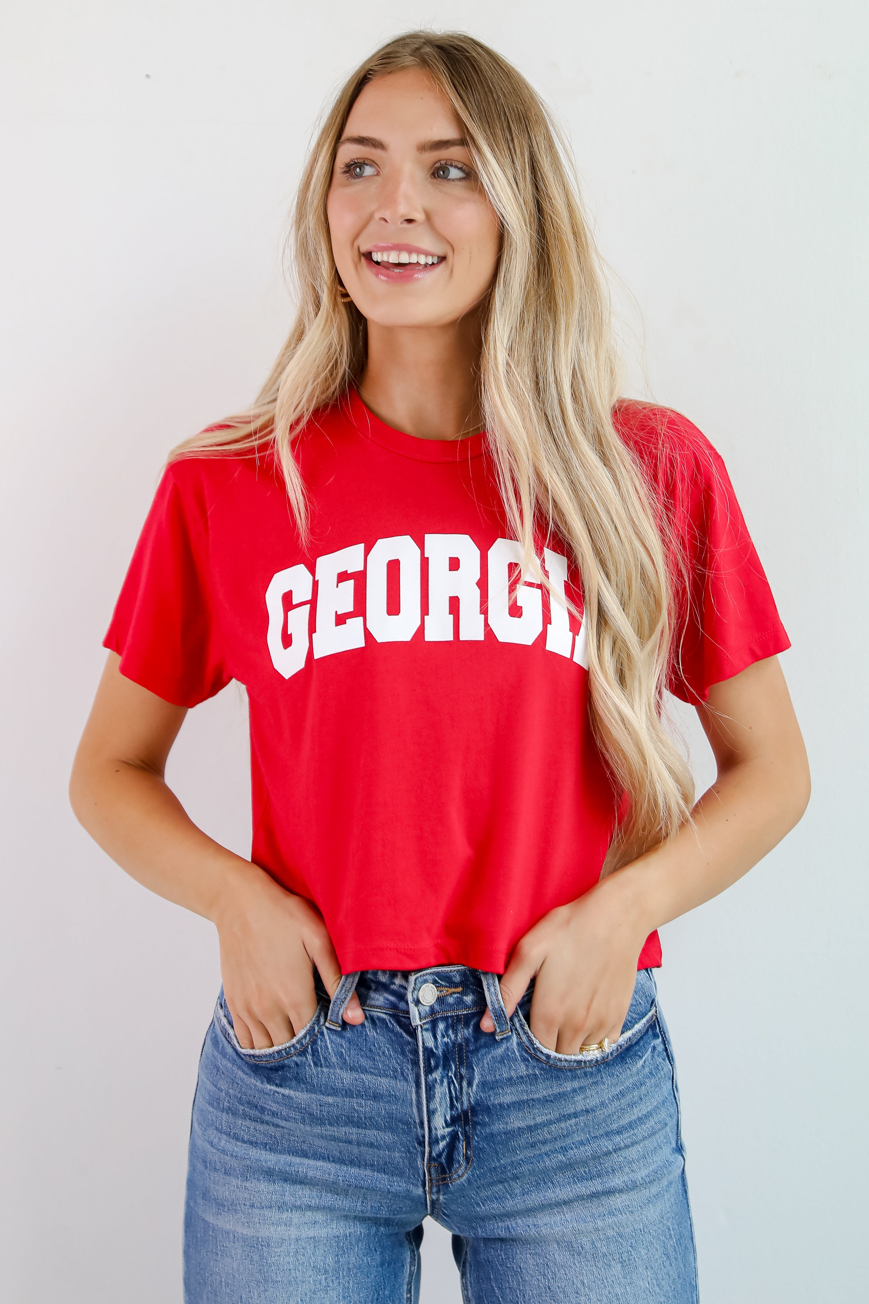 Red Georgia Block Letter Cropped Tee