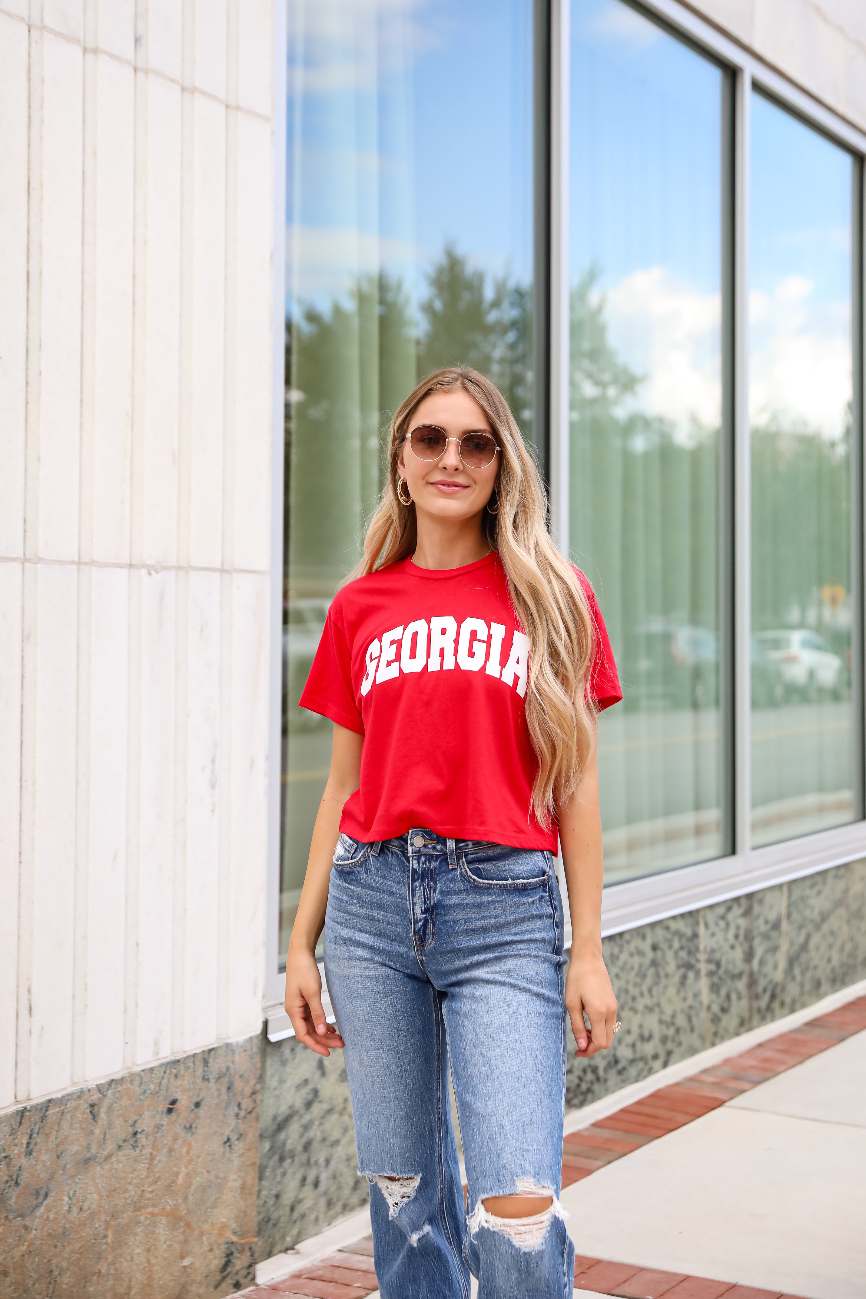 Red Georgia Block Letter Cropped Tee