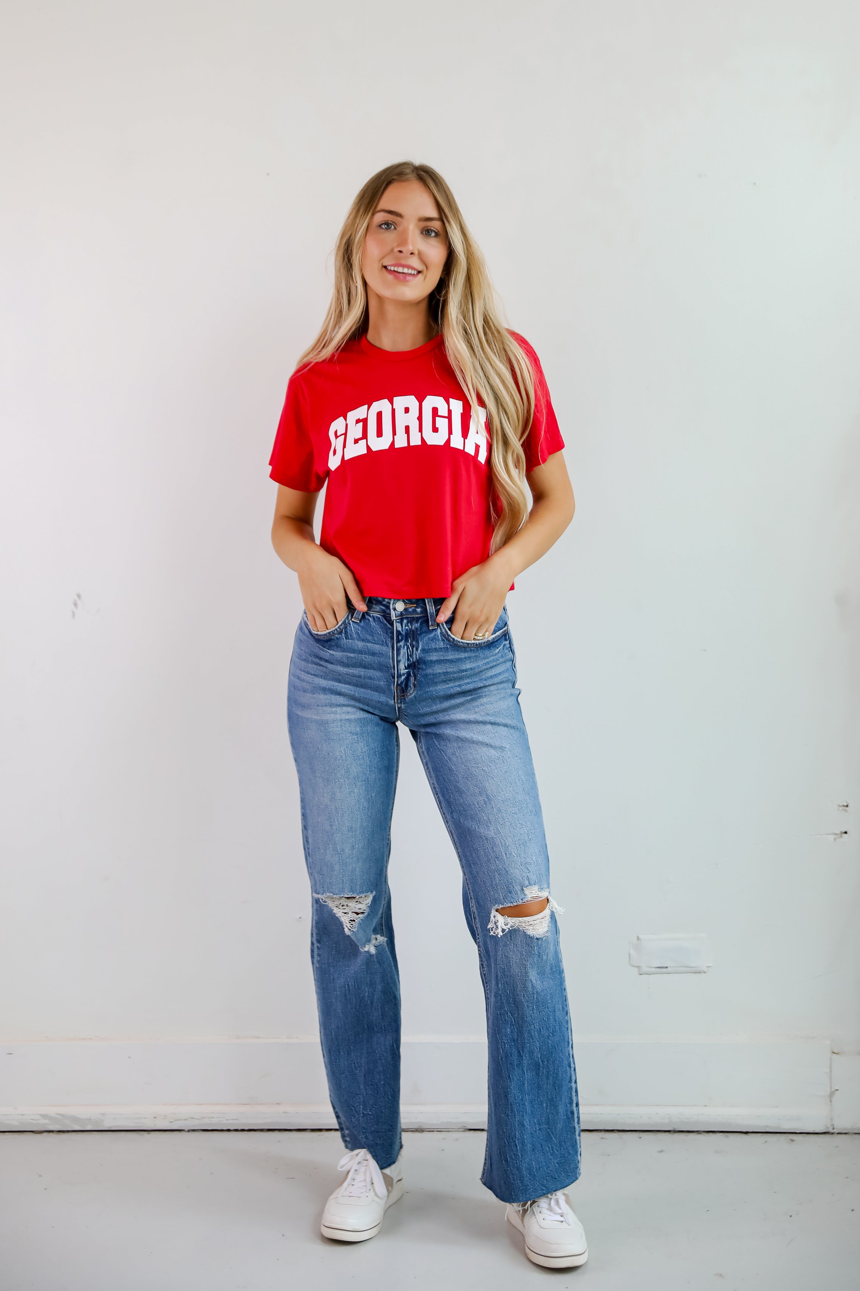 Red Georgia Block Letter Cropped Tee