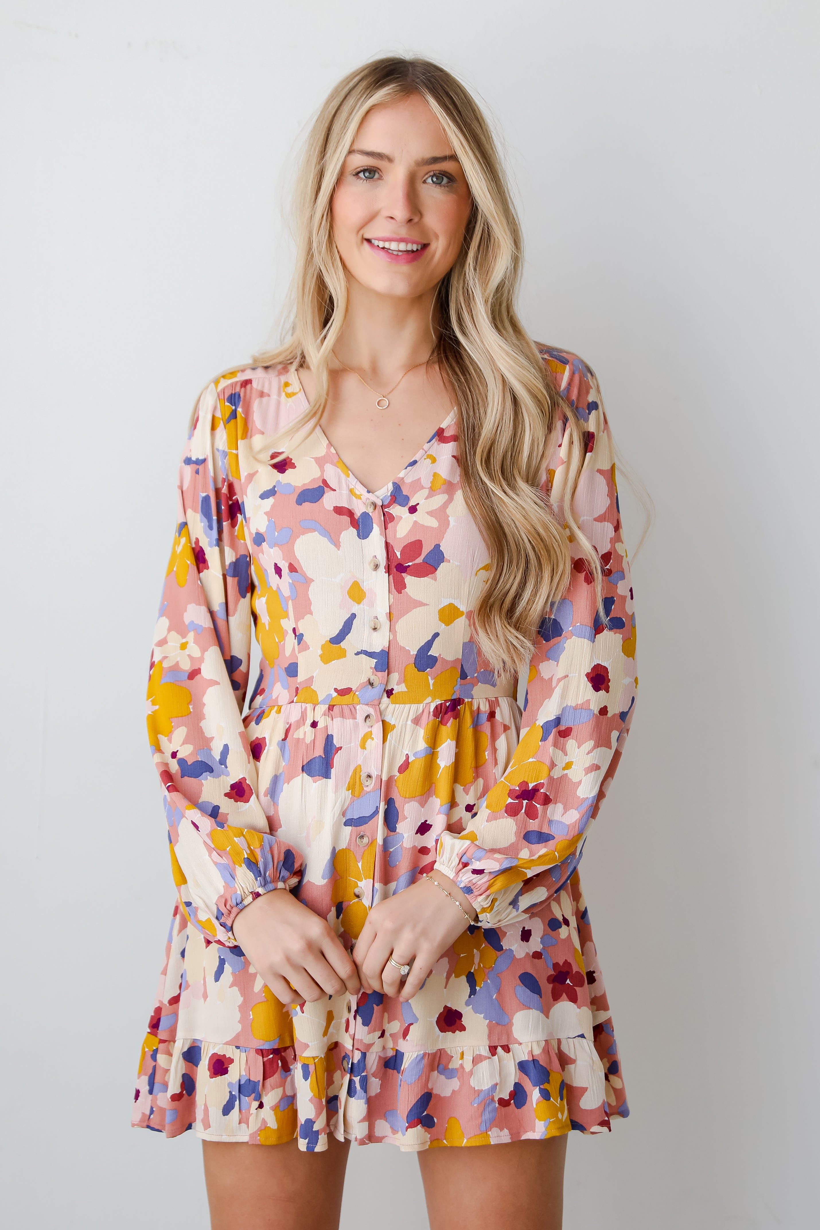 Mauve Floral Babydoll Mini Dress for women