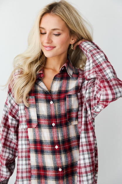 Burgundy Plaid Flannel close up