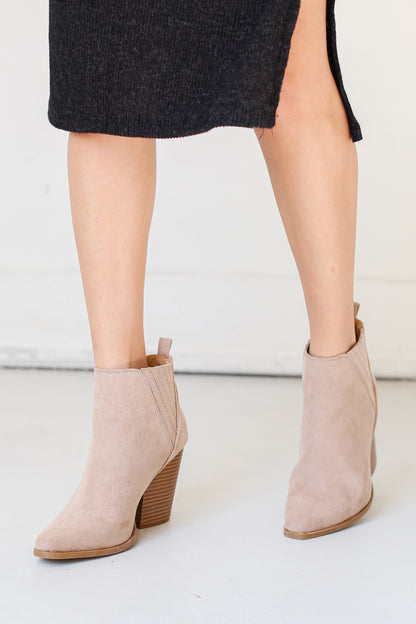 taupe suede Booties front view