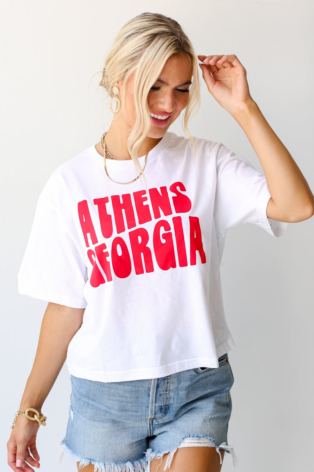 White Athens Georgia Cropped Tee front view