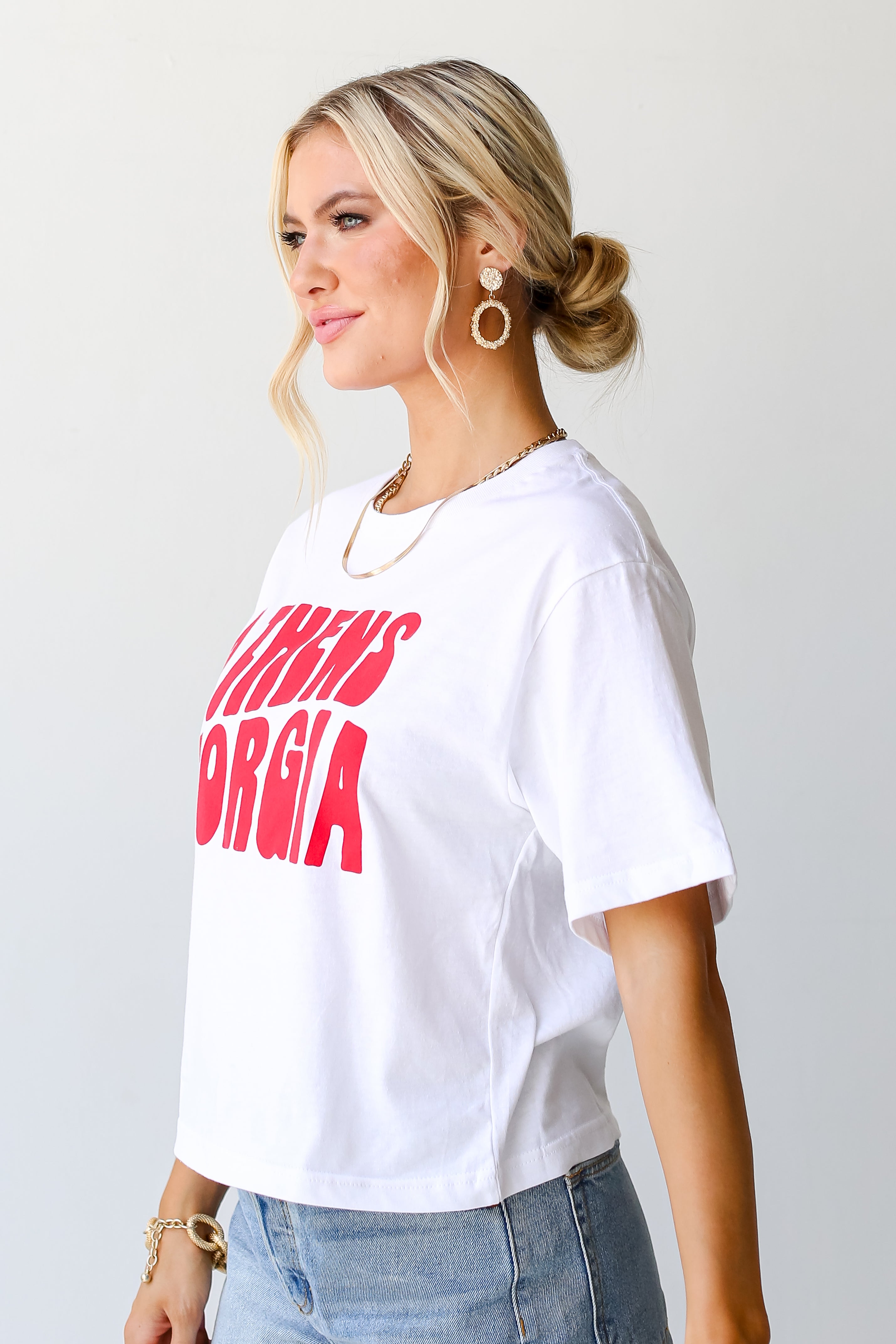 White Athens Georgia Cropped Tee side view