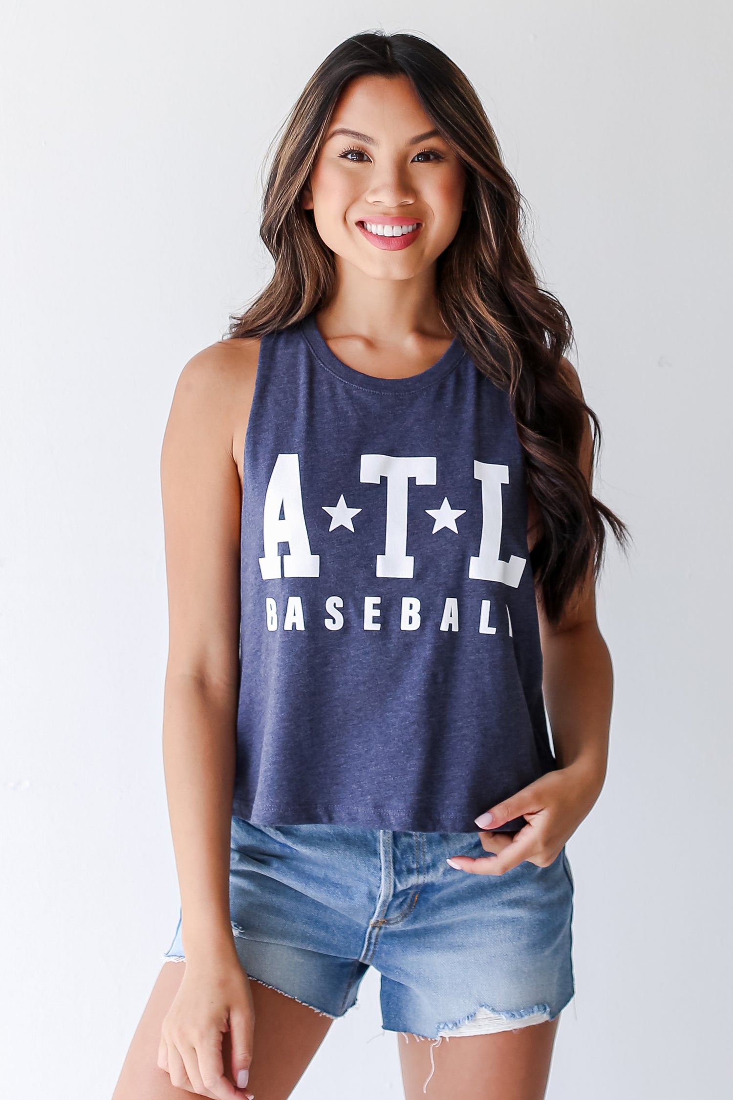 Navy ATL Baseball Star Muscle Tank front view