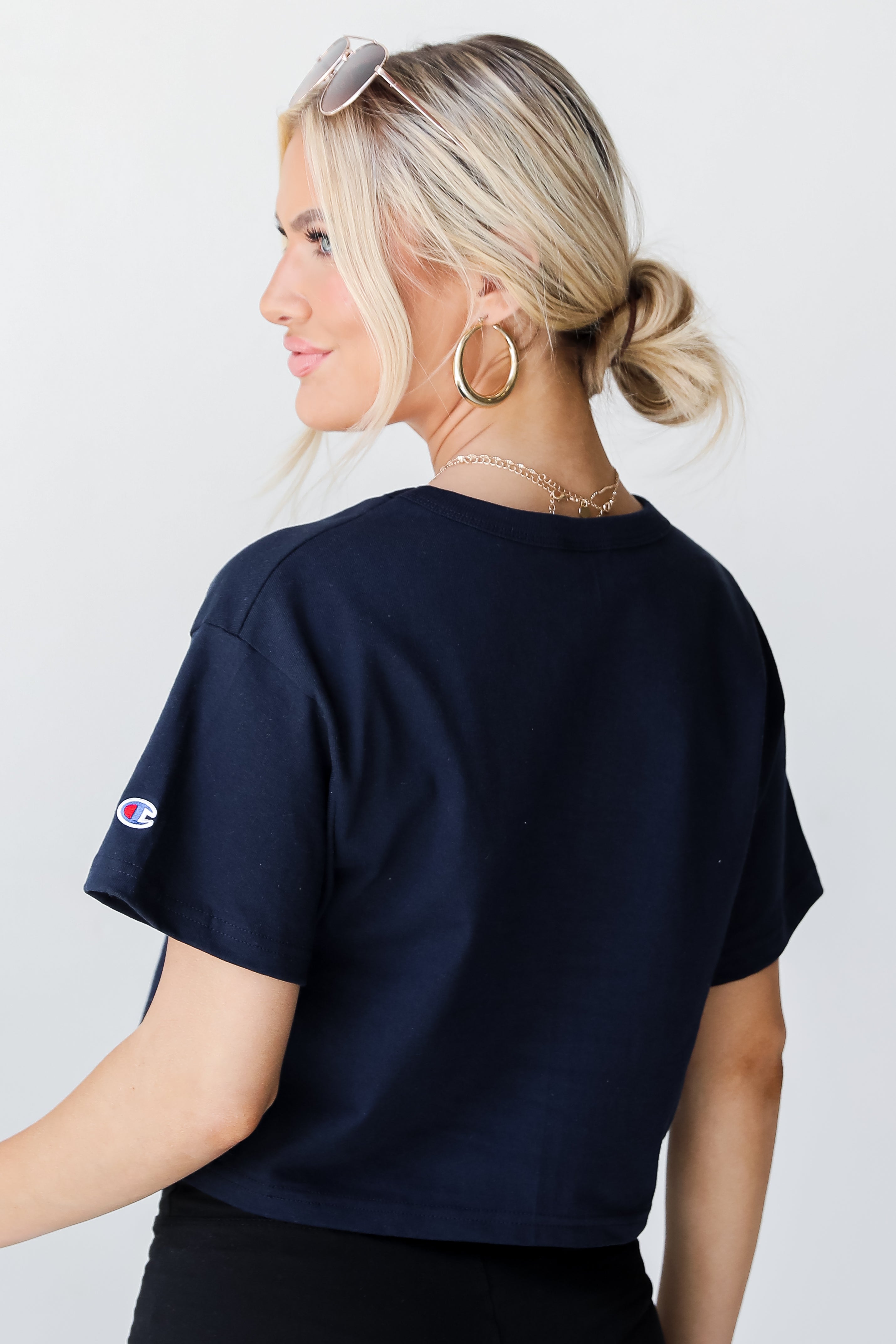 Navy ATL Baseball Star Cropped Tee back view