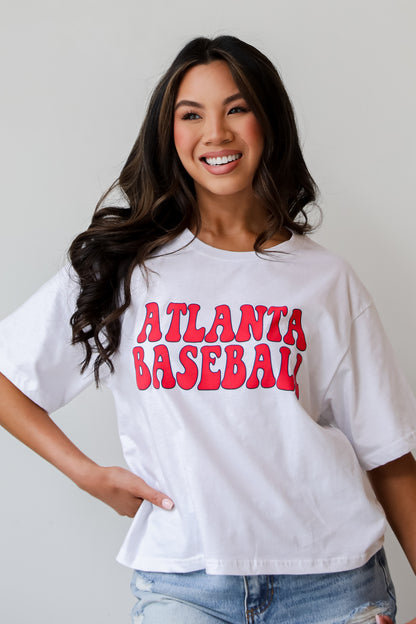 White Atlanta Baseball Cropped Tee