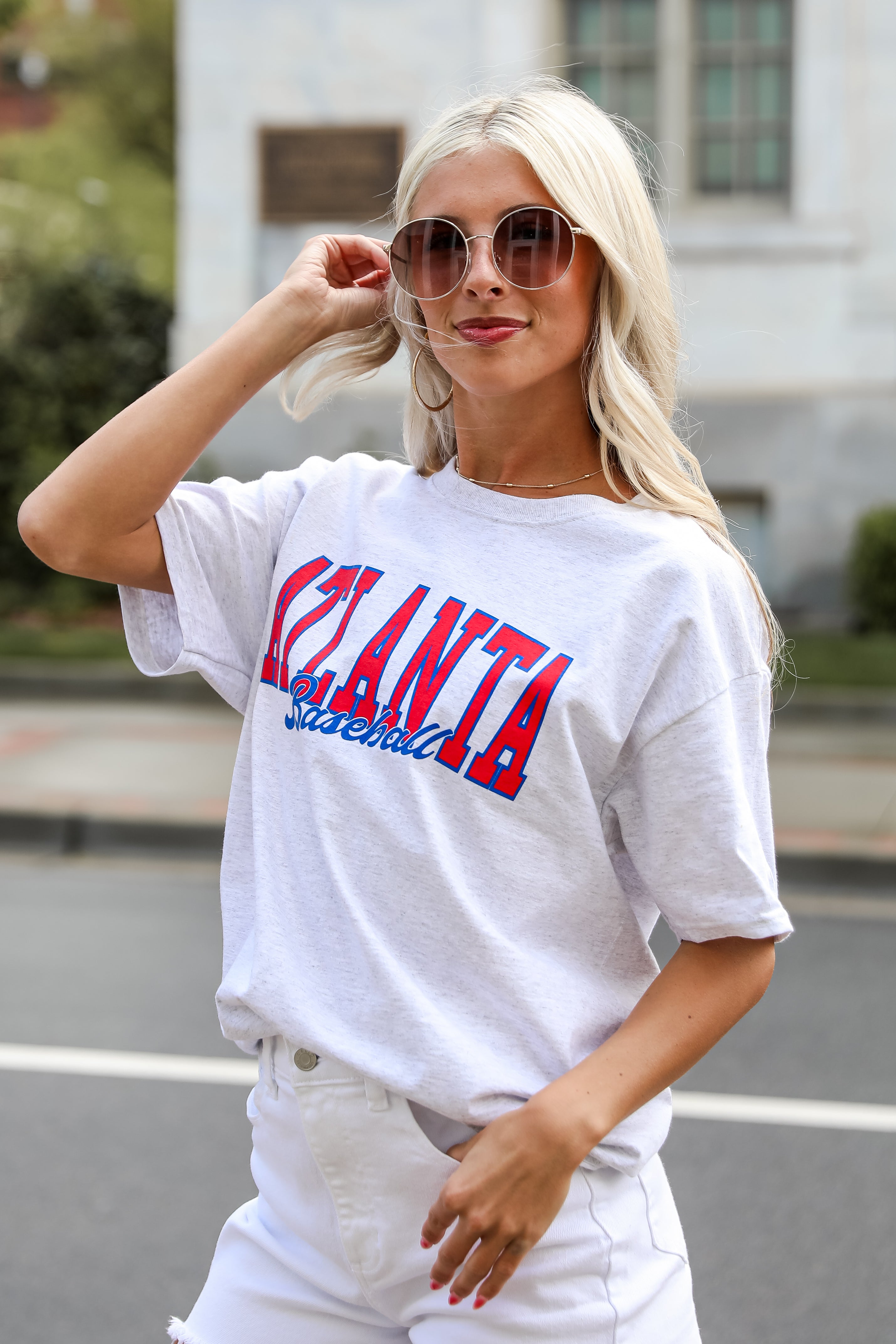 braves tee. Heather Grey Atlanta Baseball Tee