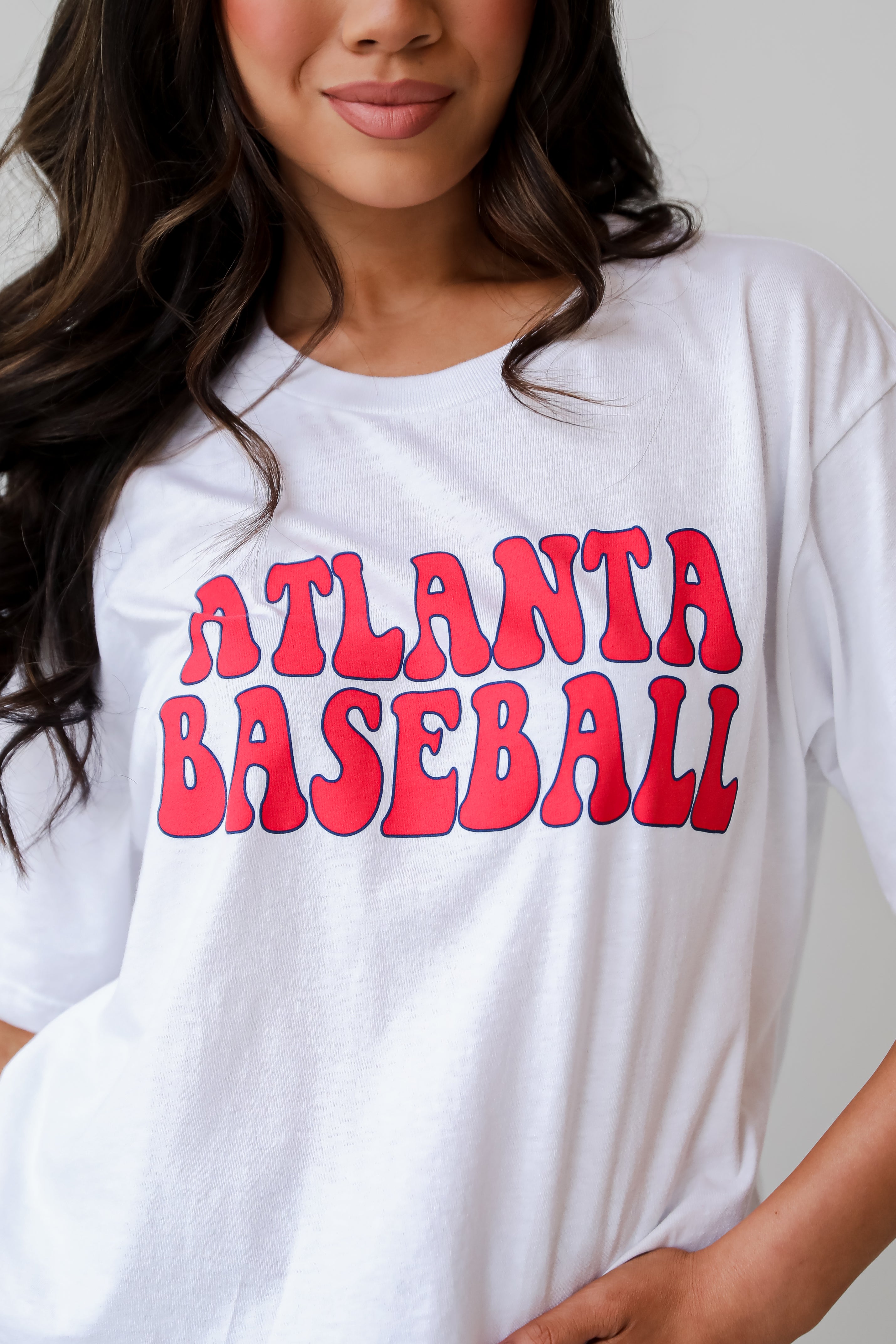 White Atlanta Baseball Cropped Tee