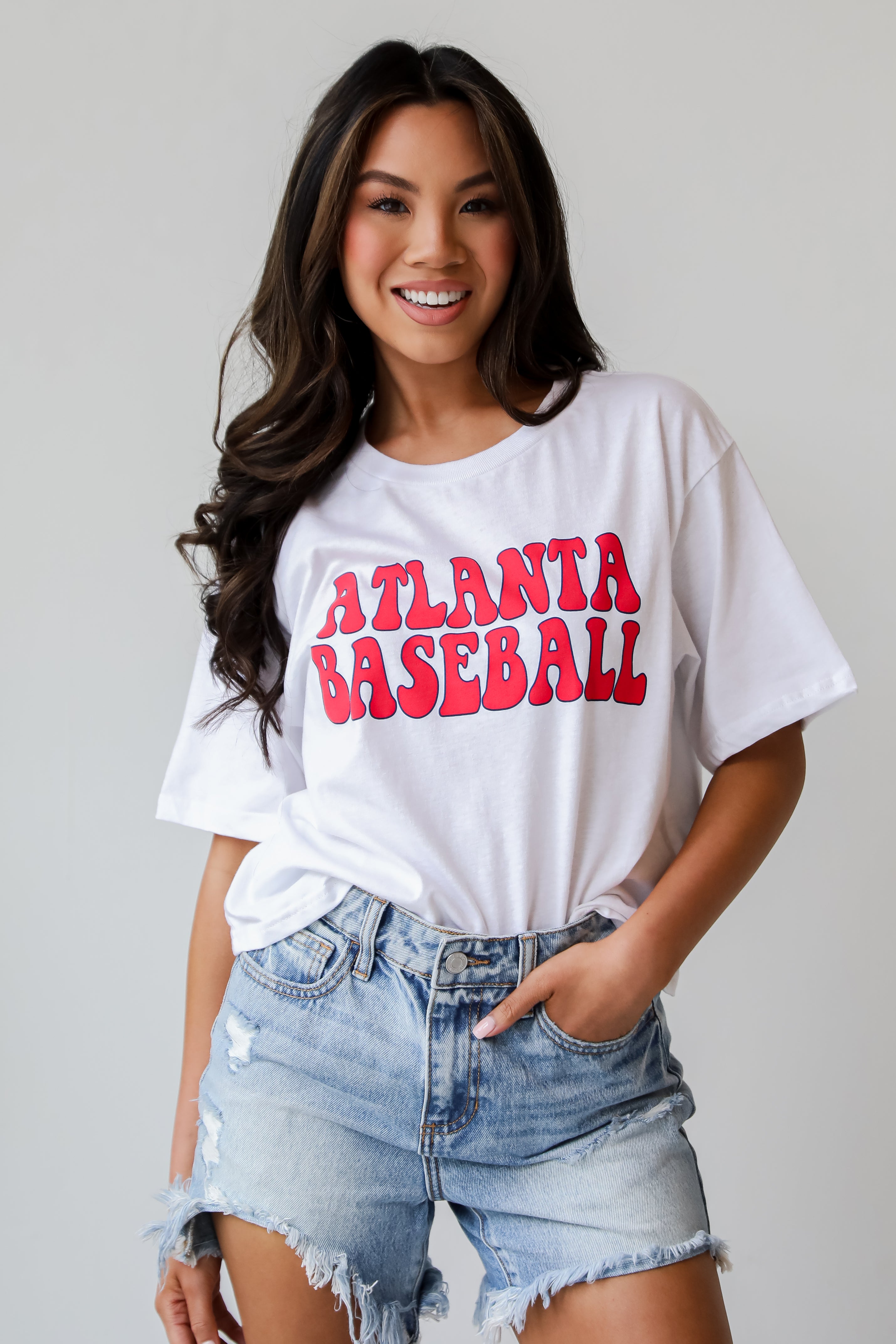 White Atlanta Baseball Cropped Tee