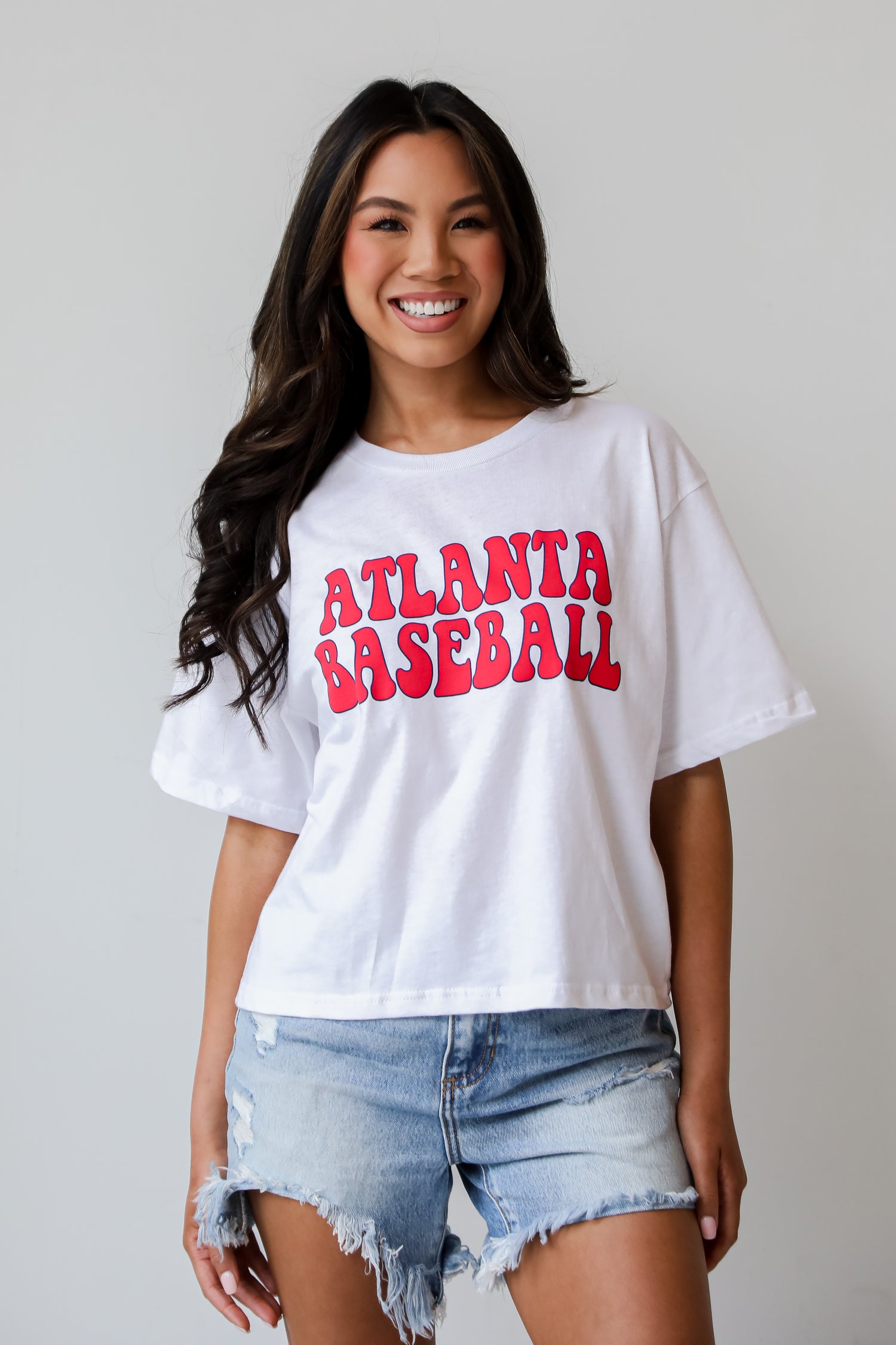 White Atlanta Baseball Cropped Tee