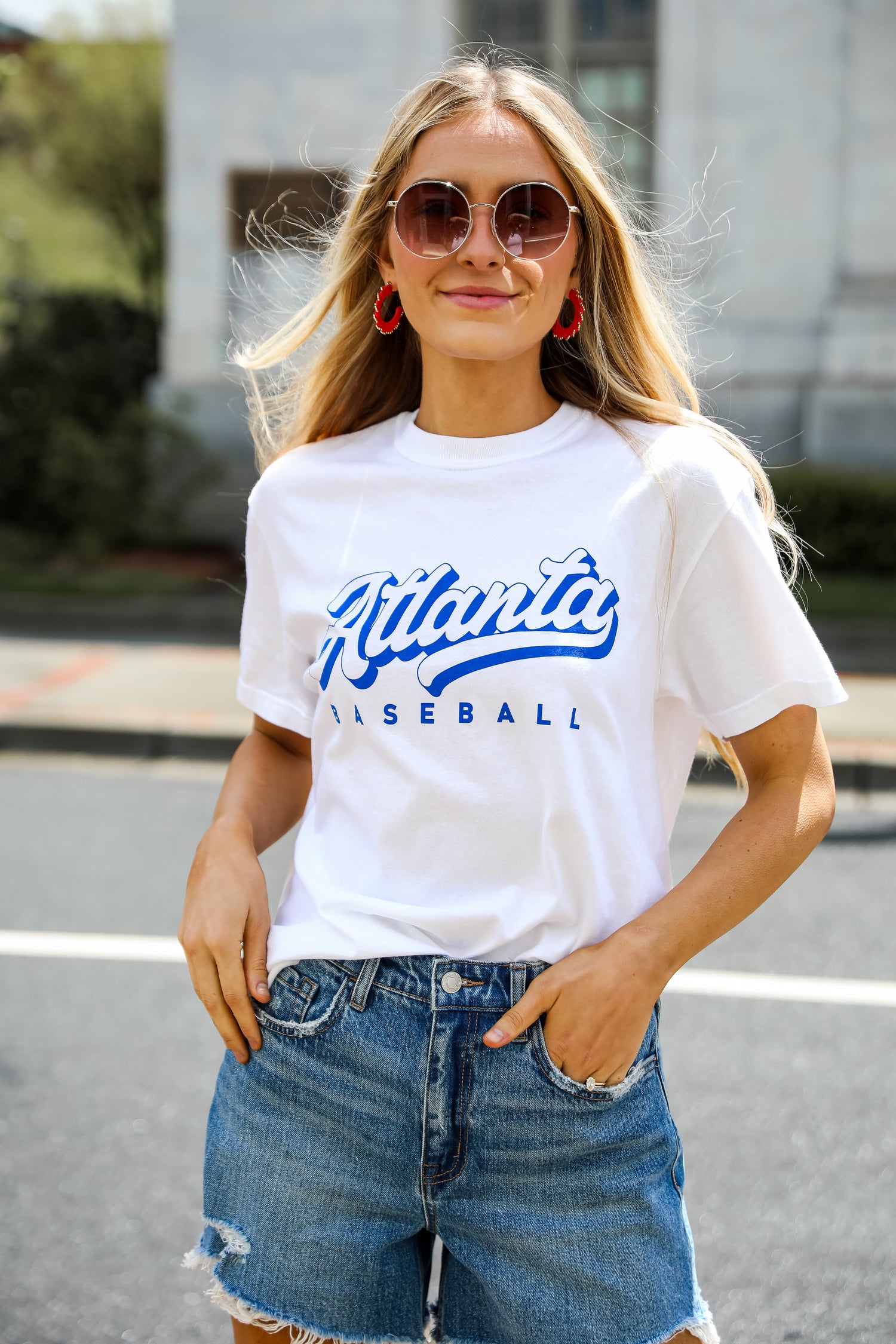 cute White Atlanta Baseball Graphic Tee