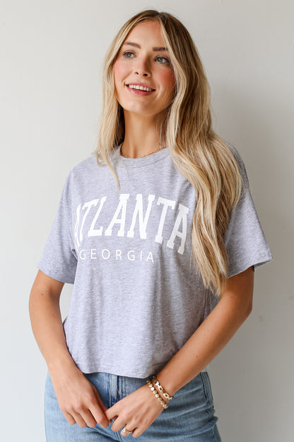 Heather Grey Atlanta Georgia Cropped Tee on model