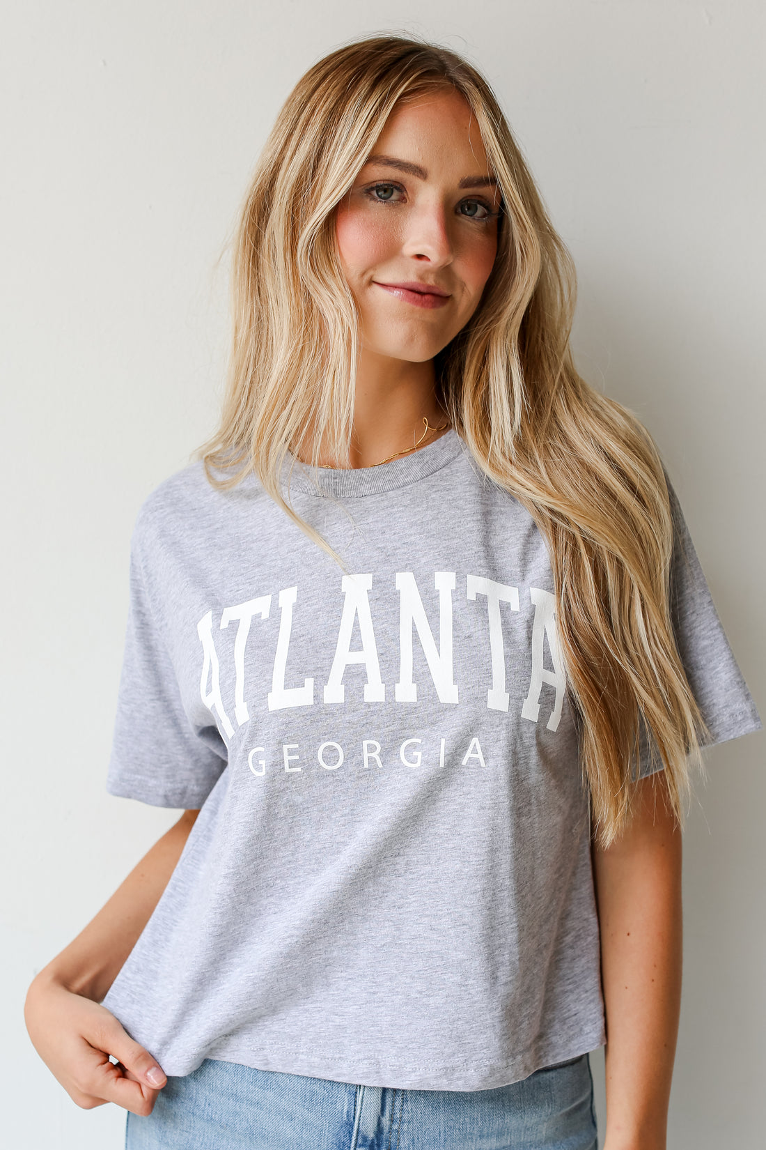 Heather Grey Atlanta Georgia Cropped Tee on model