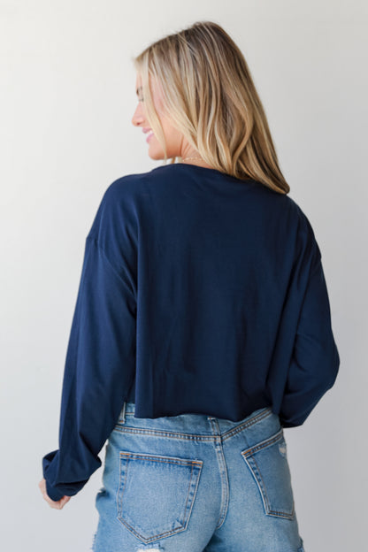 Navy Atlanta Baseball Cropped Long Sleeve Tee back view