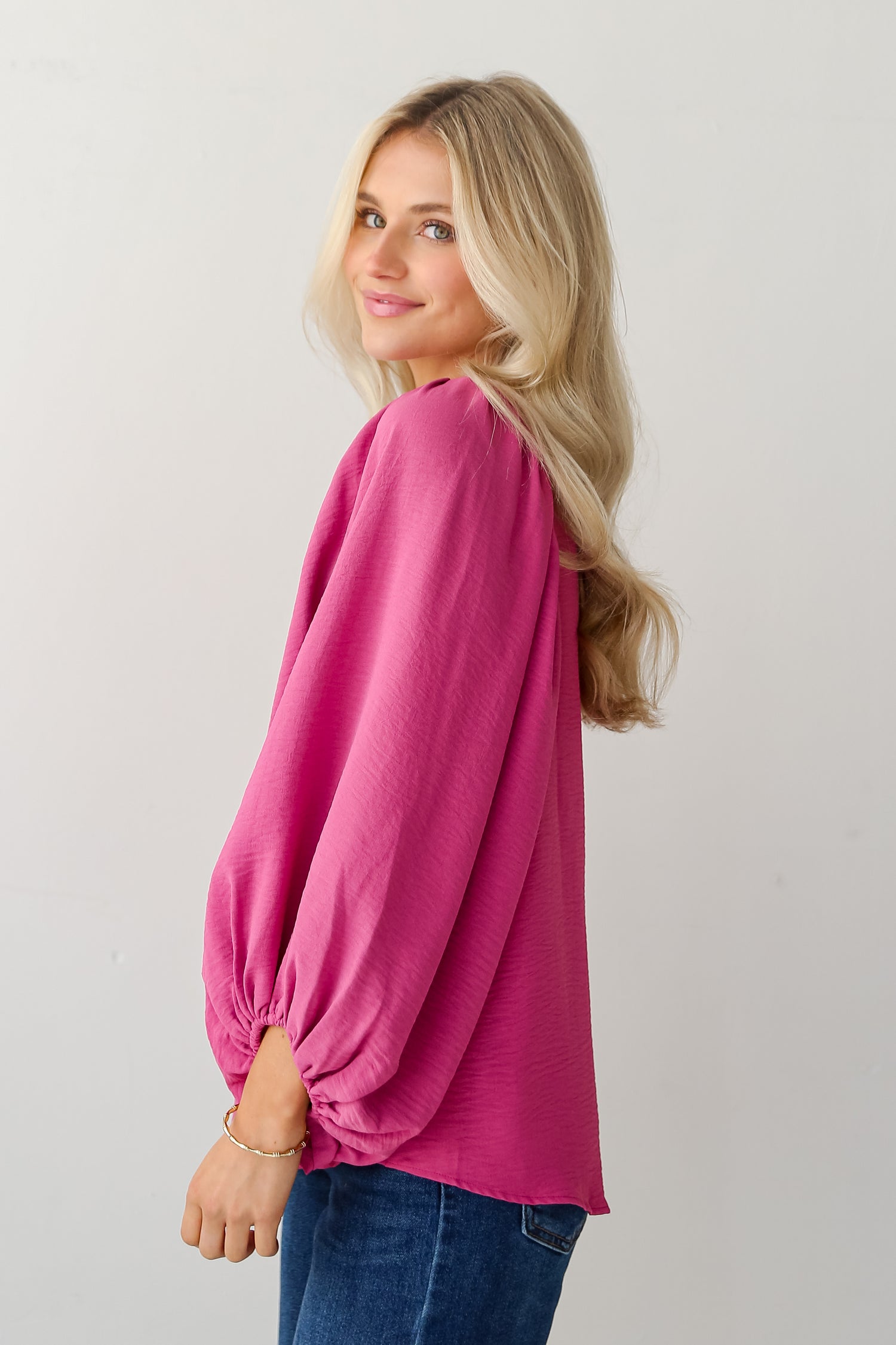 pink Balloon Sleeve Blouse side view