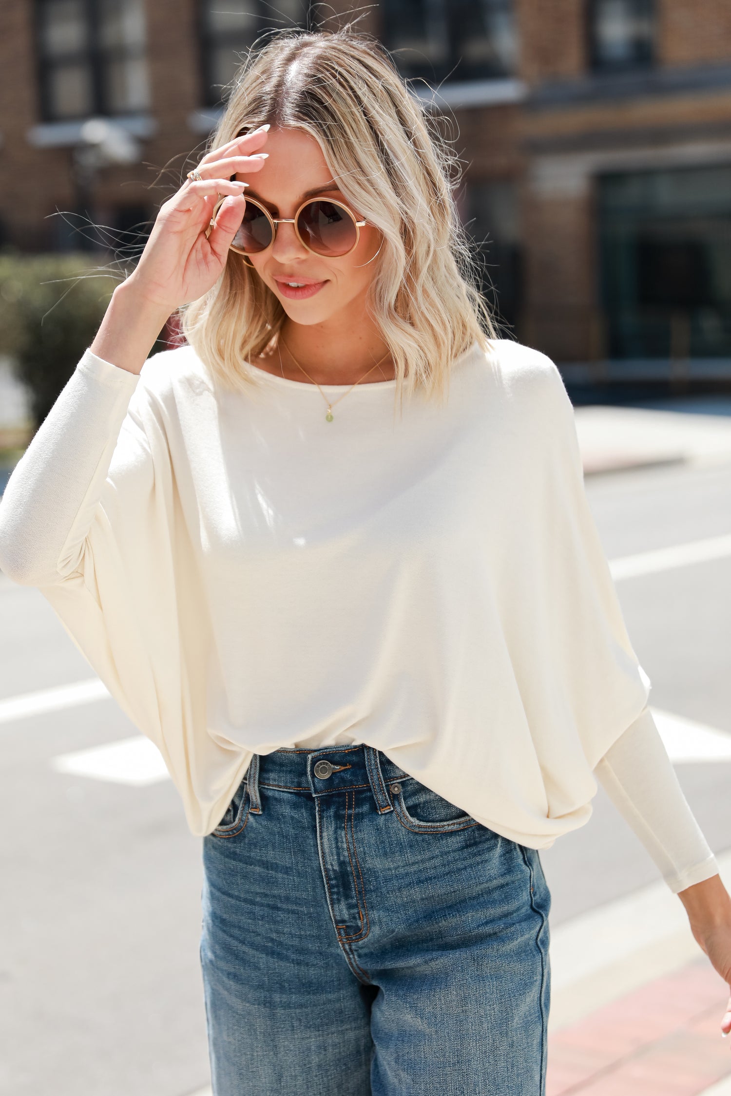 white Oversized Top on model